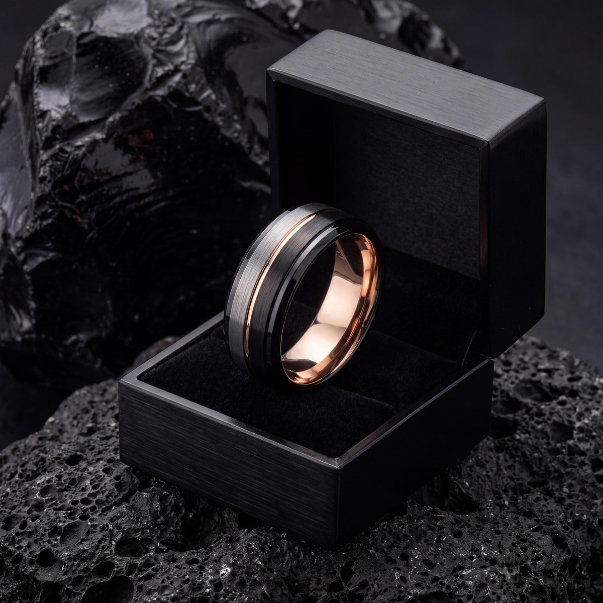 Wedding Band Women,Mens Wedding Band Etched,Black Rose Gold Wedding Band Tungsten,Silver Natural Ring,Rose Gold Blue Ring,Mens Rings Black,8