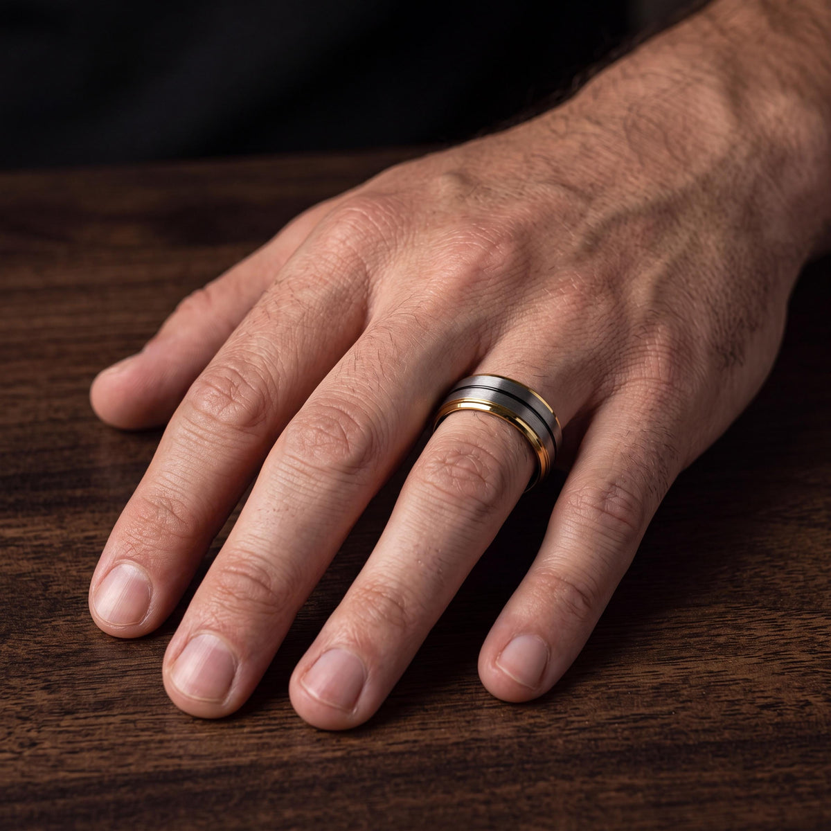Mens Tungsten Wedding Band,Wedding Band Set His and Hers,Two Tone Mens Wedding Rings,Brushed Gold Ring,Mens Hammered Silver Rings,Black Ring