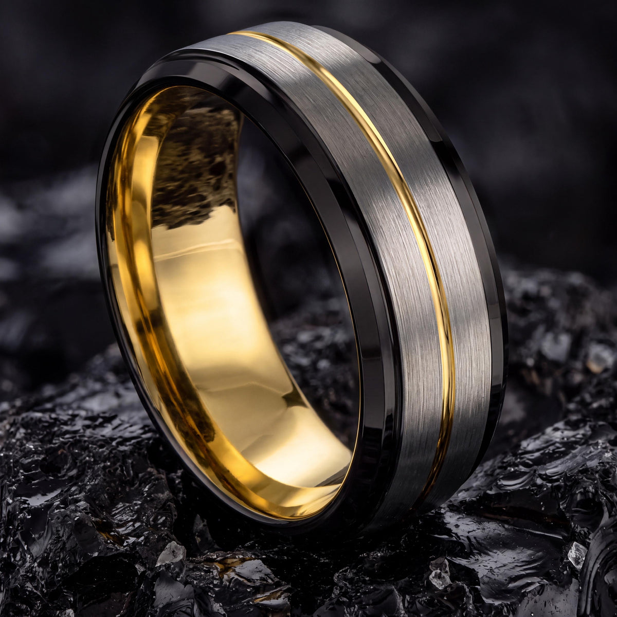 Tungsten Wedding Band,Wedding Band Set His And Hers,Unique Mens Wedding Bands,Hammered Gold Ring,Mens Gray Tungsten Ring,Mens Rings Black,10