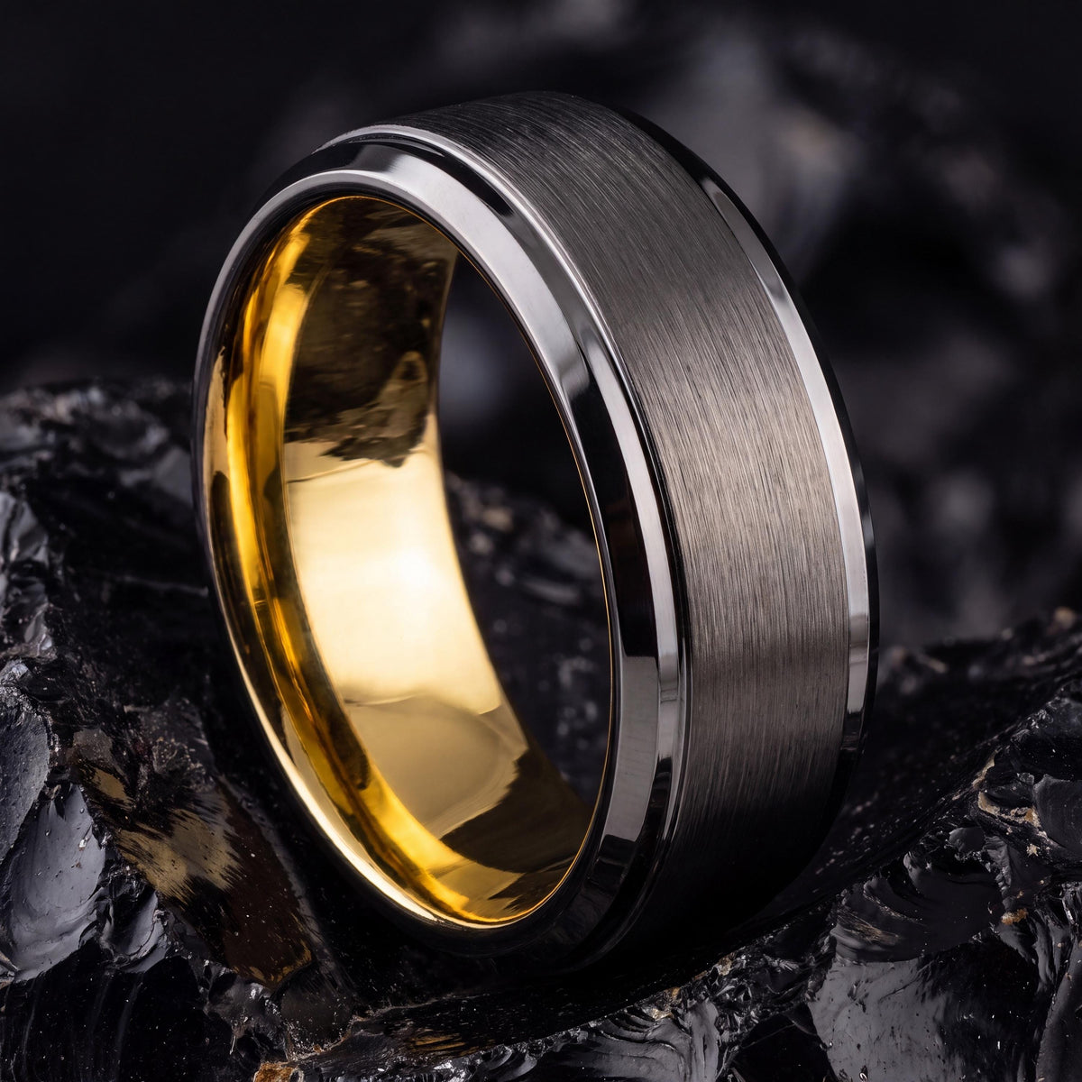 Wedding Ring,Tungsten Wedding Band,Wedding Band Men,Two Tone Mens Wedding Rings,Male Wedding Band Gunmetal 6mm,Gold Statement Womens Ring,10