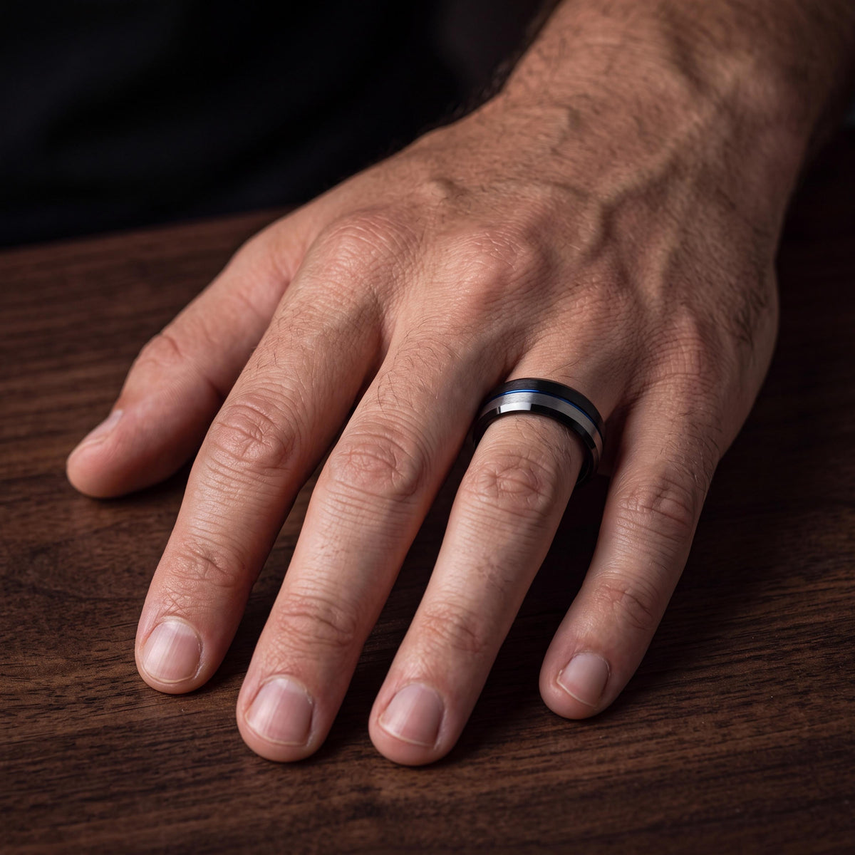 Tungsten Wedding Band,Mens Tungsten Wedding Band,Unique Wedding Rings,Wedding Ring Set Women,Hammered Silver Ring Women,Black Wedding,Blue,8