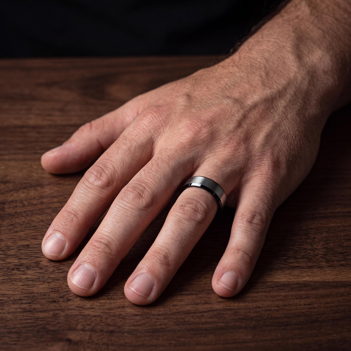 Tungsten Wedding Band, Black and Silver, Engraved Ring