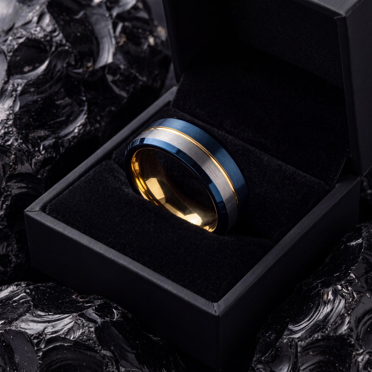 Tungsten Wedding Band,Mens Wedding Rings,Wedding Bands Women Curved,Heavy Weight Gold Band Ring,Silver Promise Ring Men,Blue Wedding Ring,10