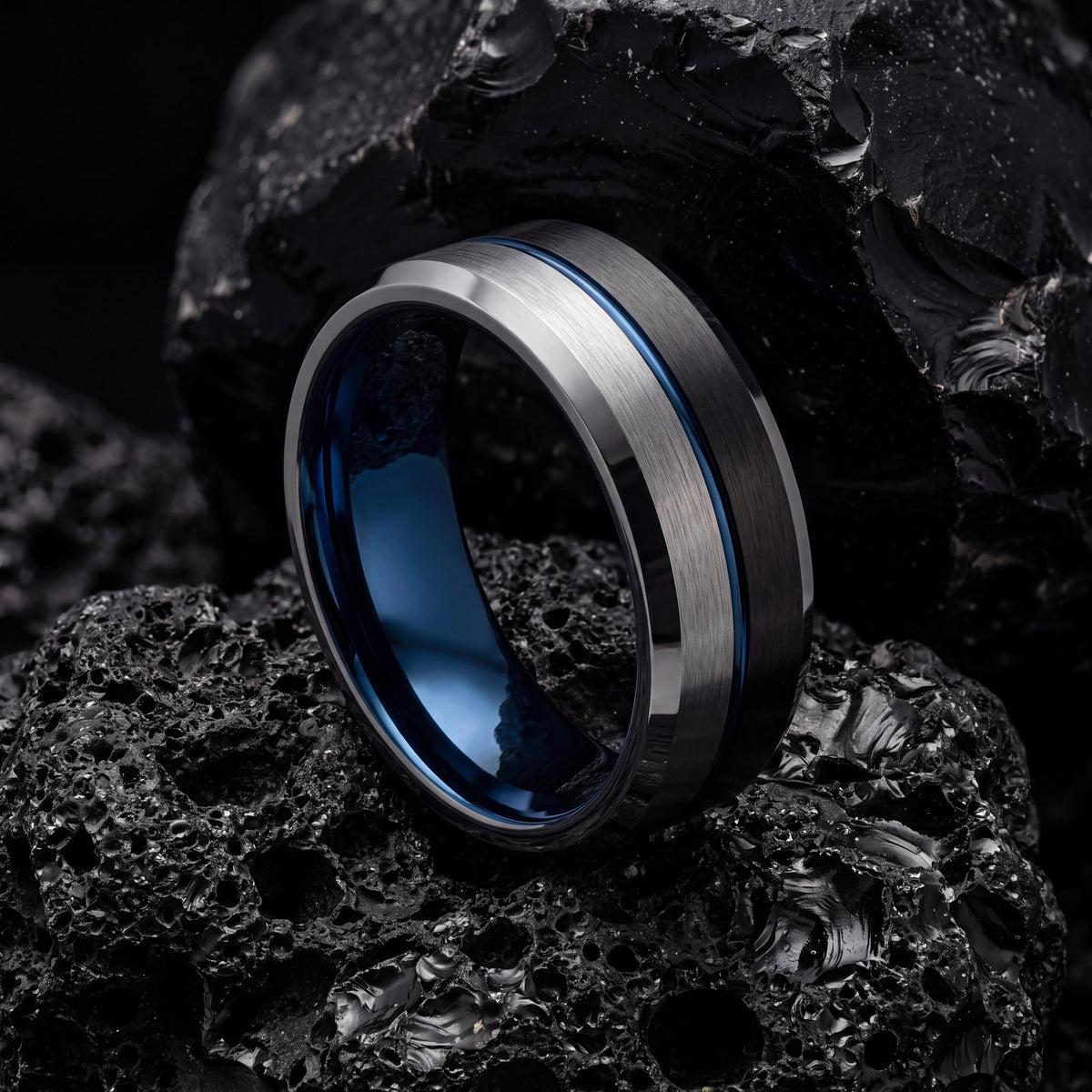 Mens Wedding Band,Mens Tungsten Wedding Band,Mens Wedding Bands,Minimal Wedding Band,Mens Silver Jewelry,Set Of 2 Black,Dusty Blue Wedding,8