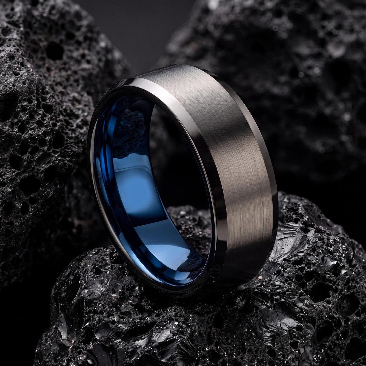 Wedding Ring,Mens Tungsten Wedding Band,Wedding Ring Set His and Hers,Mens Wedding Bands Unique,Male Wedding Band Gunmetal 6mm,Blue Rings,10