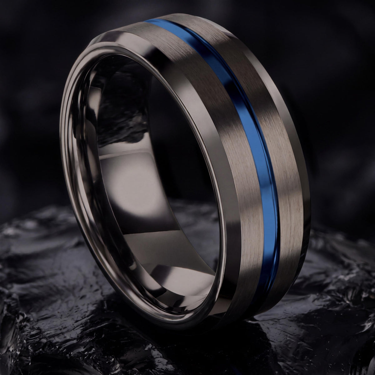 Mens Wedding Band,Tungsten Wedding Band,His and Hers Wedding Bands,Couple Wedding Bands,Male Wedding Band Gunmetal 8mm,Dusty Blue Wedding,10