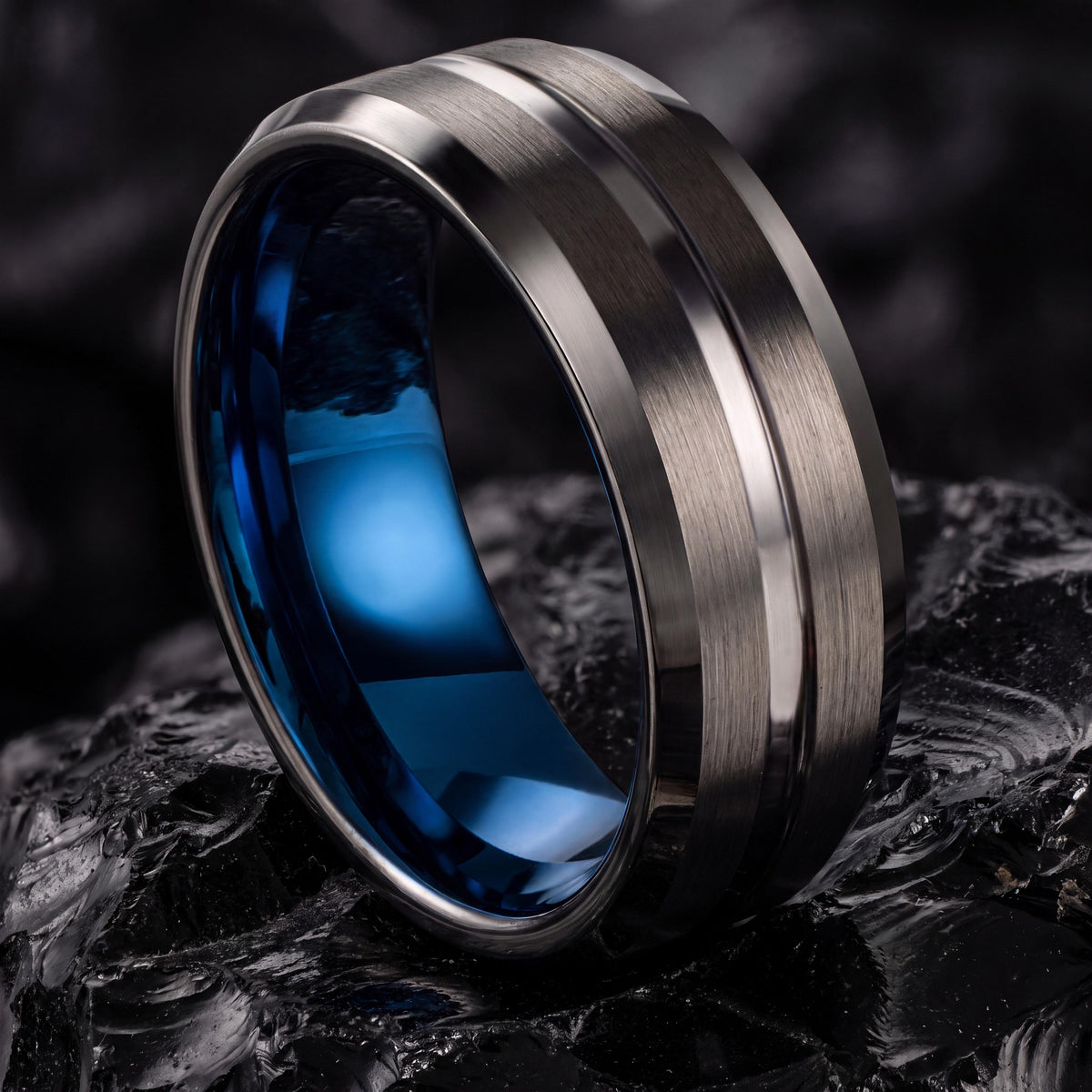 Mens Wedding Band,Mens Wedding Band Tungsten,Wedding Band Men,Curved Wedding Bands Women,Male Wedding Band Gunmetal 8mm,Dusty Blue Wedding,8