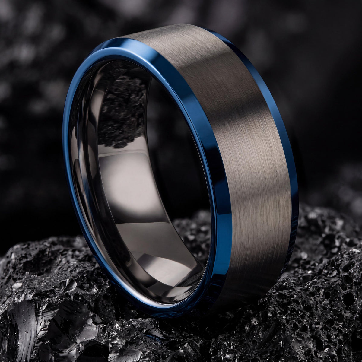 Wedding Band,Mens Tungsten Wedding Band,His and Hers Wedding Bands,Two Tone Wedding Band Set,Male Wedding Band Black 8mm,Mens Blue Ring,8
