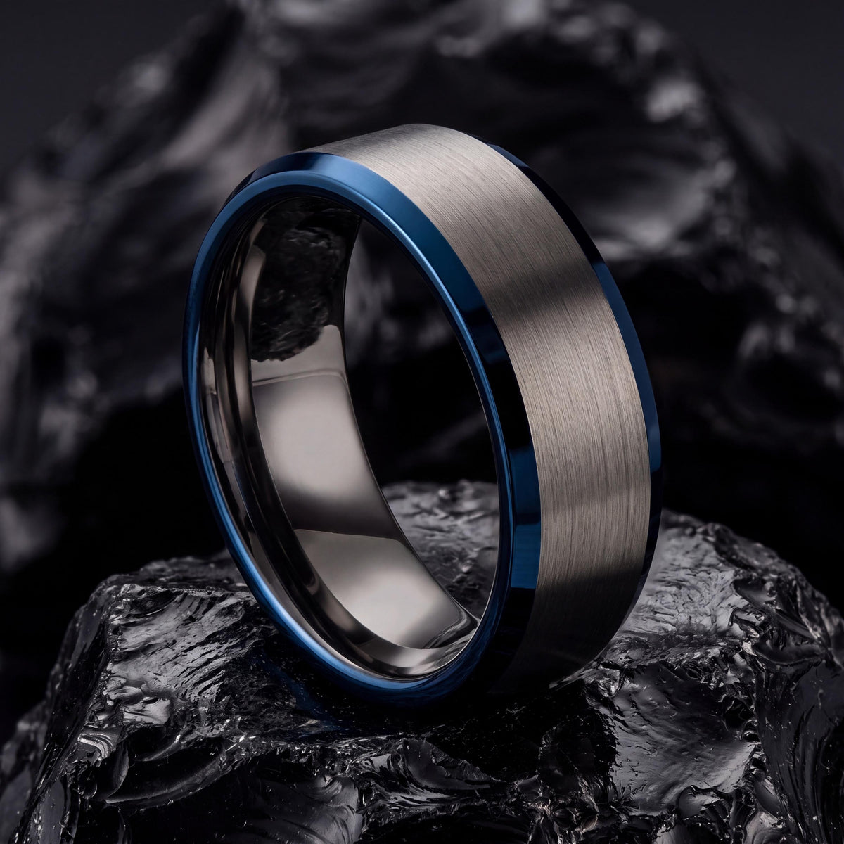 Wedding Band,Mens Tungsten Wedding Band,His and Hers Wedding Bands,Two Tone Wedding Band Set,Male Wedding Band Black 8mm,Mens Blue Ring,8