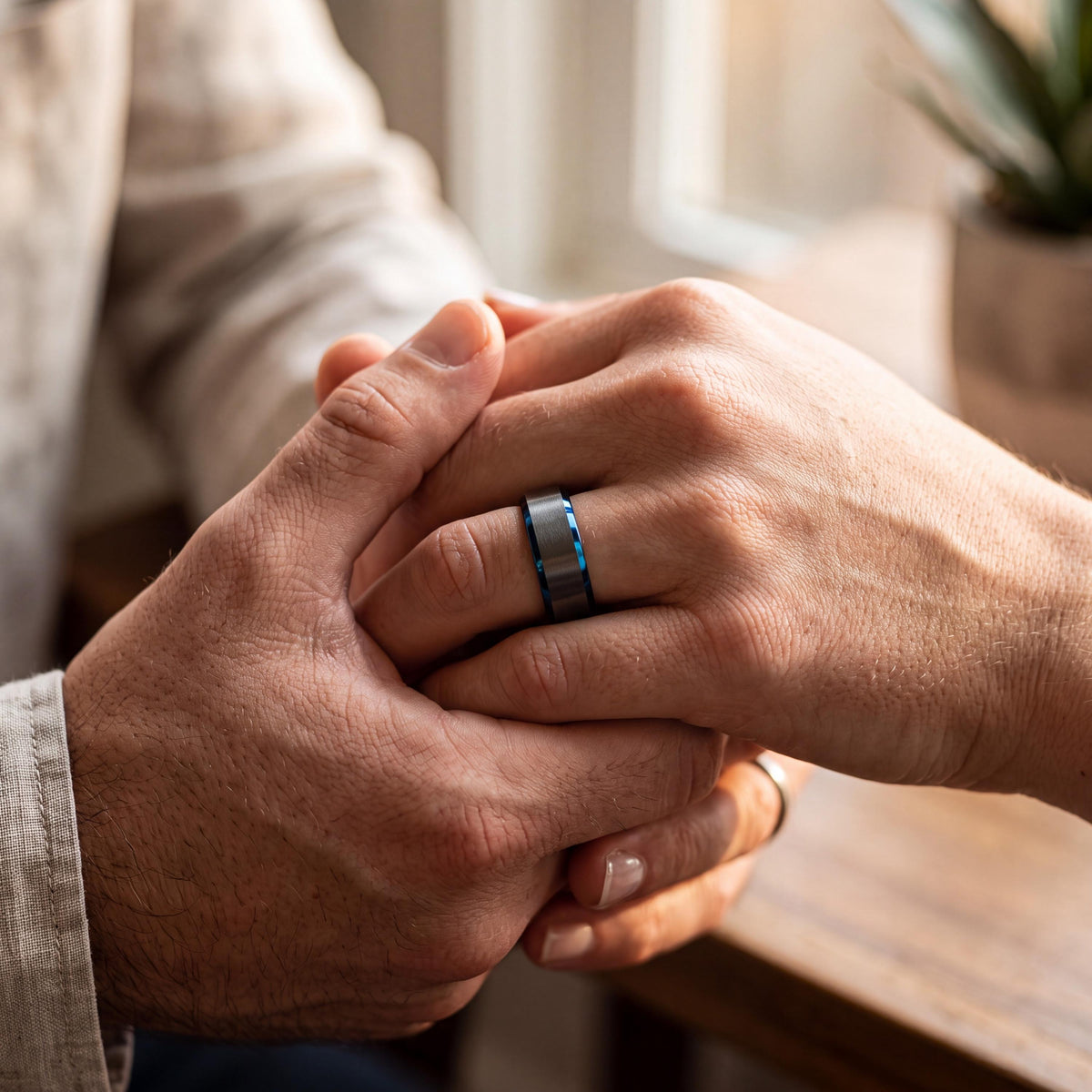 Wedding Band,Mens Tungsten Wedding Band,His and Hers Wedding Bands,Two Tone Wedding Band Set,Male Wedding Band Black 8mm,Mens Blue Ring,8
