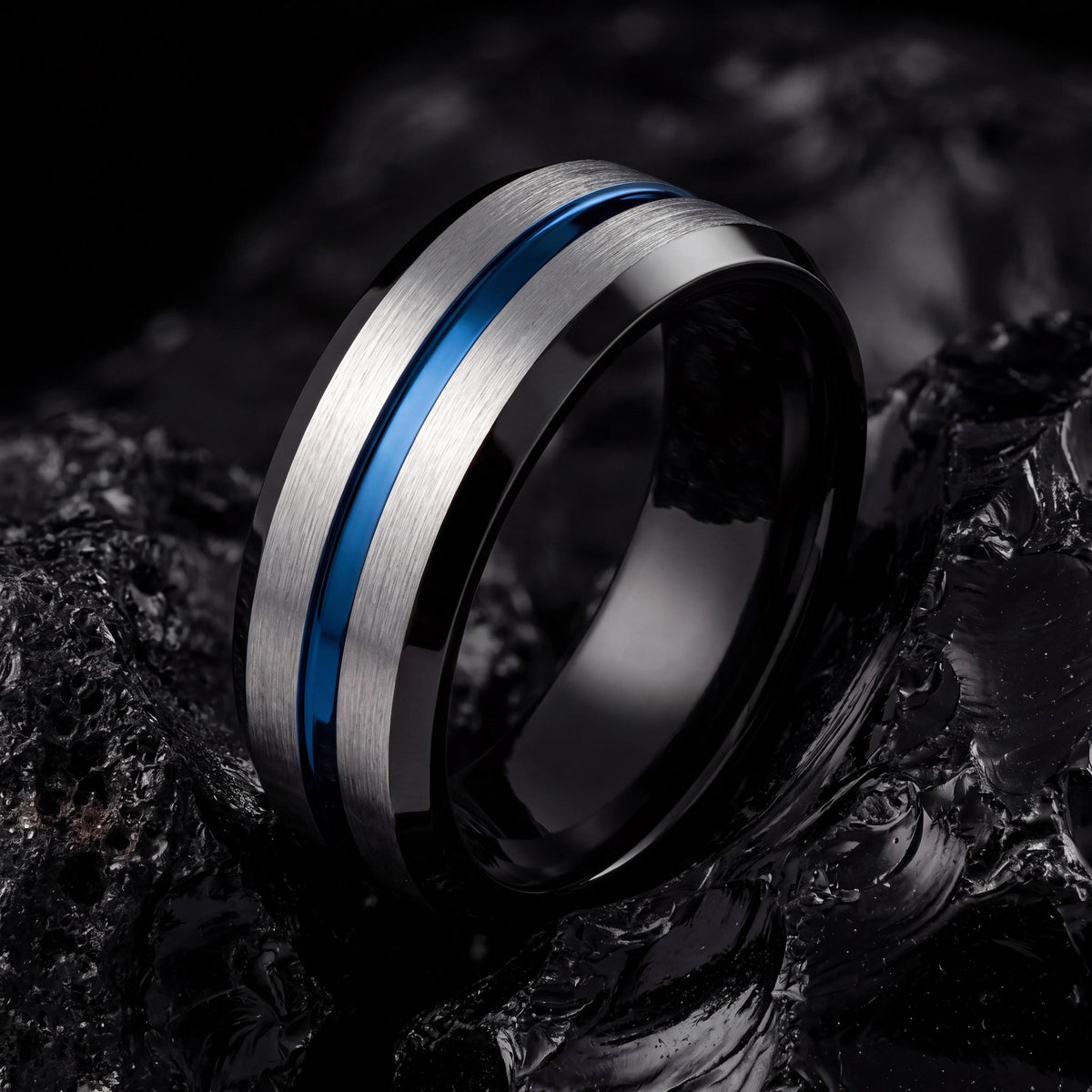Wedding Band,Mens Wedding Band Tungsten,Unique Wedding Rings,Male Wedding Band,Simple Silver Band Ring,Black Wedding Band,Mens Rings Blue,10