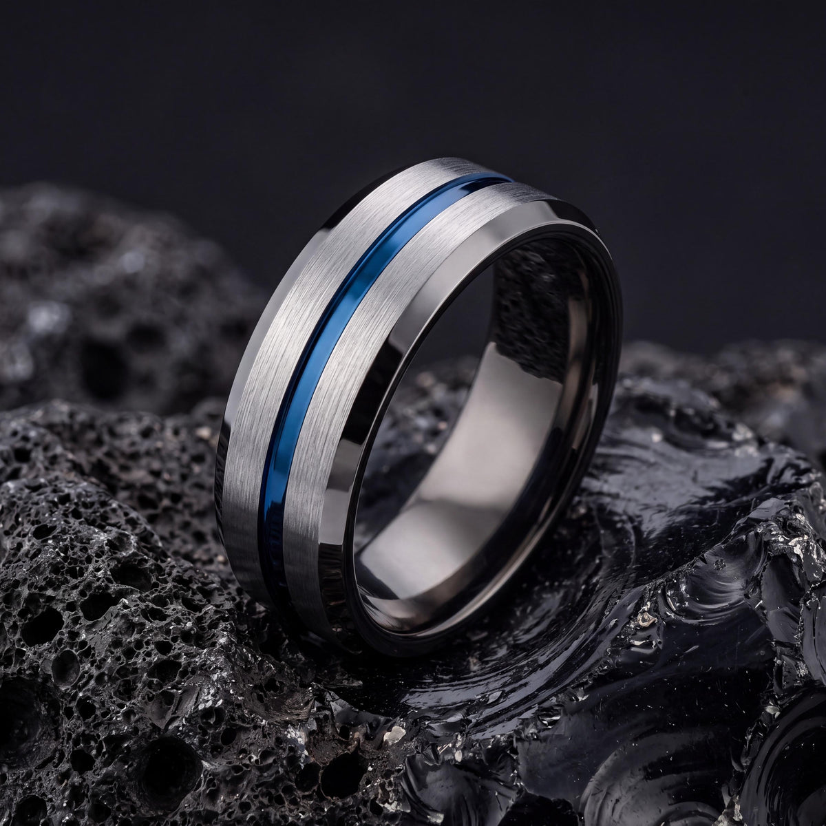Mens Wedding Band Tungsten,Womens Wedding Bands,Bevel Wedding Band 8Mm,Male Wedding Band Gunmetal 8mm,Womens Silver Rings,Royal Blue,For,Her