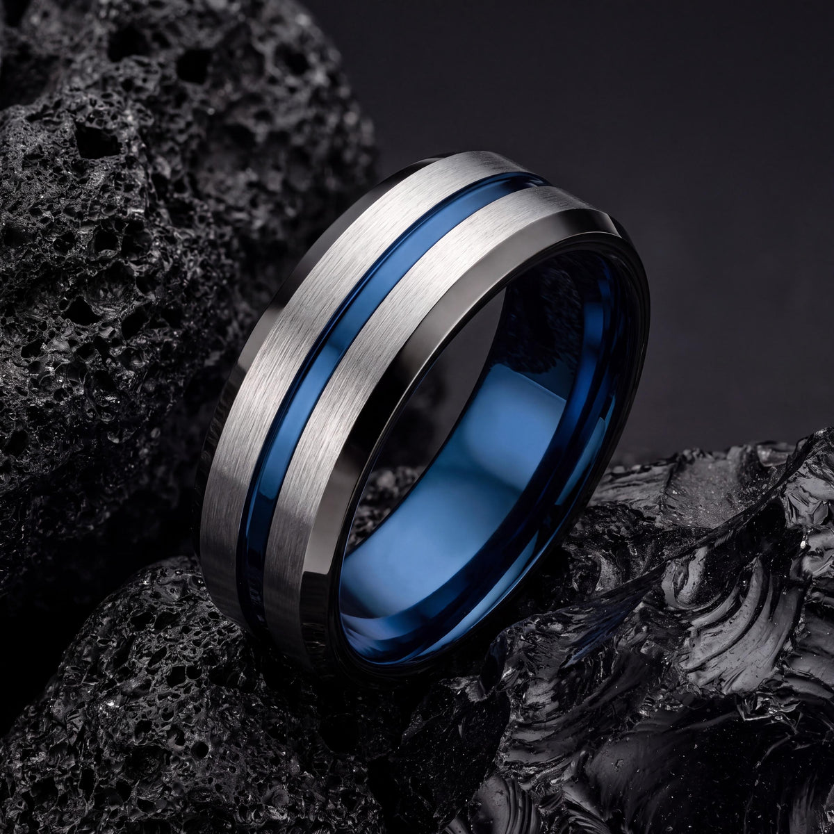 Wedding Ring,Mens Wedding Band Tungsten,Matching Wedding Bands,Curved Wedding Bands,Gunmetal Men Wedding Band,Men Ring Silver,Mens Blue Ring