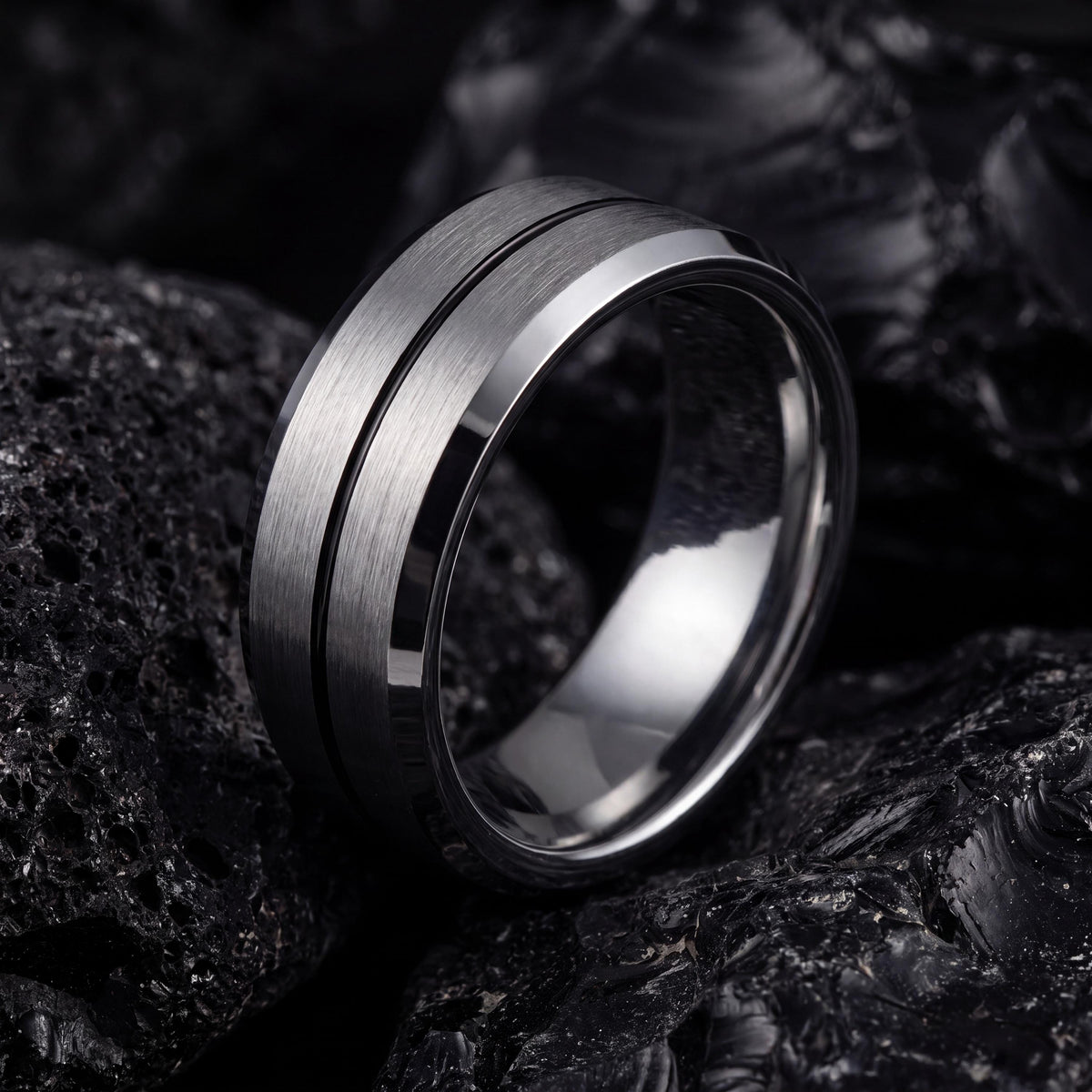 Mens Wedding Band Tungsten,Mens Wedding Rings,Thin Wedding Band,Silver Mens Rings,Mens Black Wedding Band,Black and Silver Mens Wedding Band