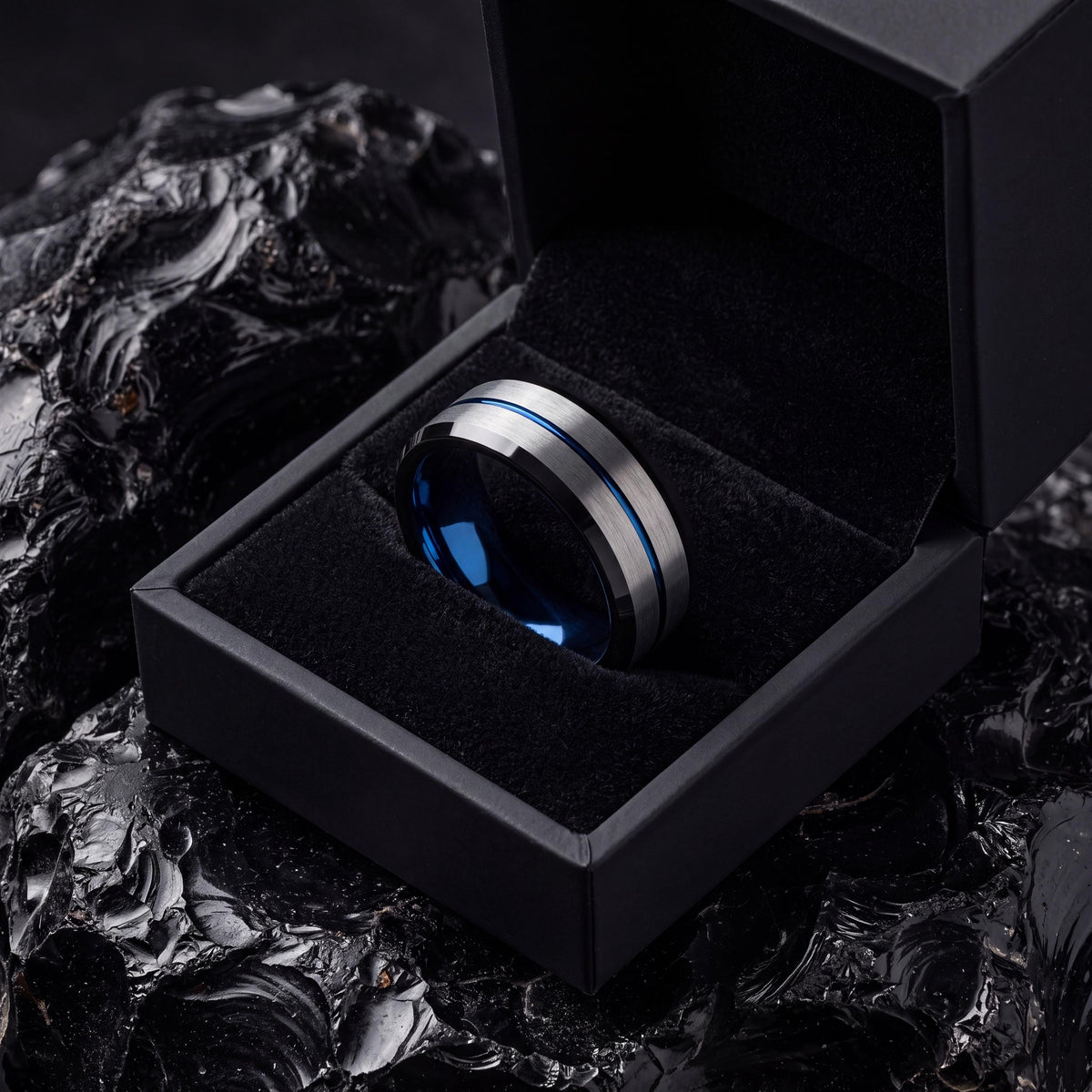 Wedding Bands,Mens Tungsten Wedding Band,Wedding Band Men,Two Tone Wedding Band Set,Gray Tungsten Wedding Band,Mens Black Rings,Blue Jewelry