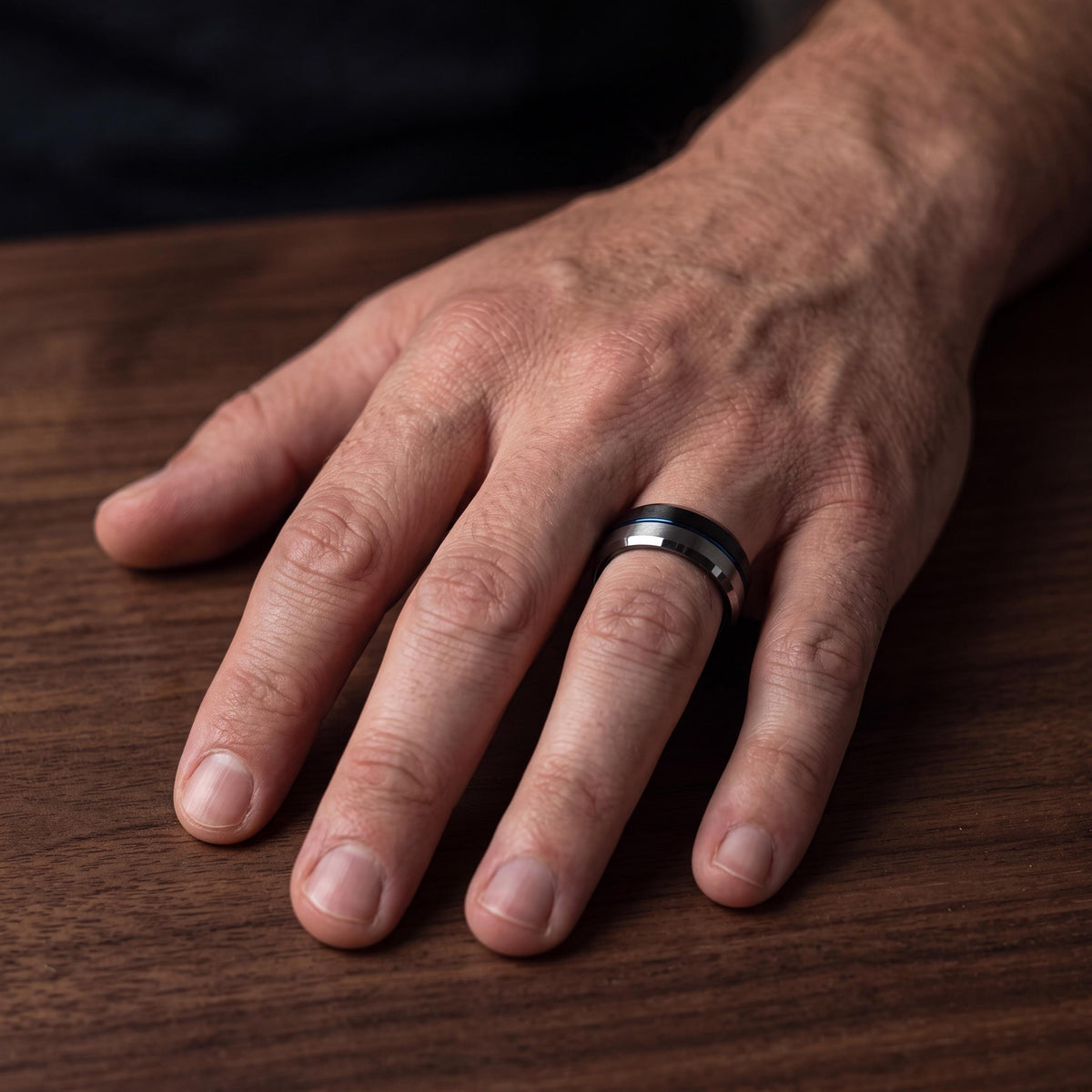 Wedding Band,Mens Wedding Band Tungsten,Unique Wedding Rings,Bevel Wedding Band 8Mm,Silver Rings,Black Wedding Band Men,Dusty Blue Wedding,8