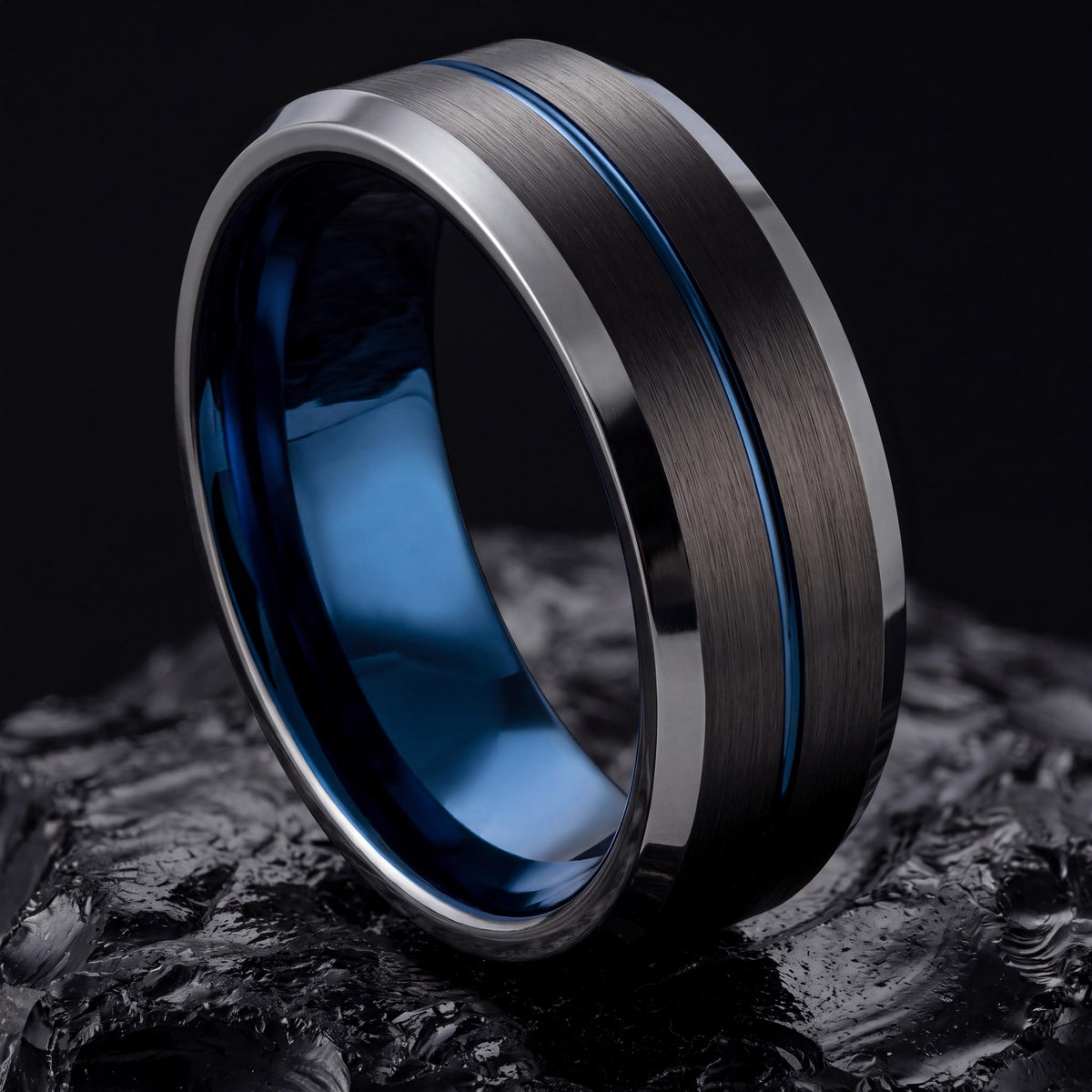 Wedding Band,Tungsten Wedding Band,Matching Wedding Bands,Narrow Comfort Fit Wedding Band,Silverring,Mens Wedding Band Black,Mens Rings Blue