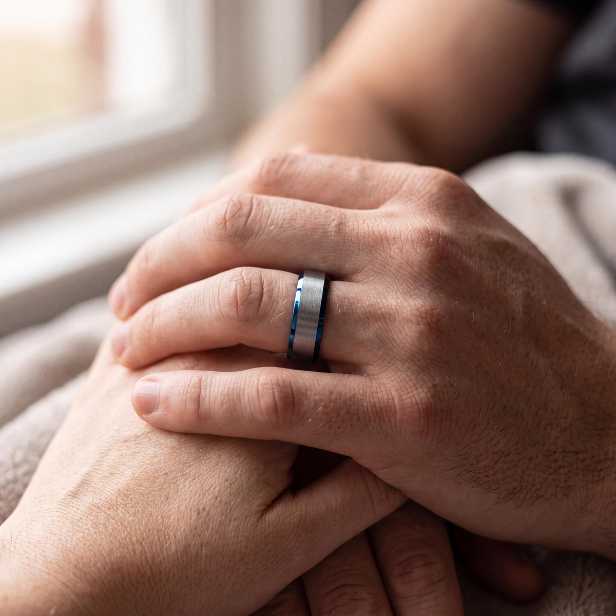 Mens Wedding Band Tungsten,Mens Wedding Rings,Mens Wedding Band Engraved,Gunmetal Men Wedding Band,Chunky Silver Rings,Dusty Blue Wedding,10