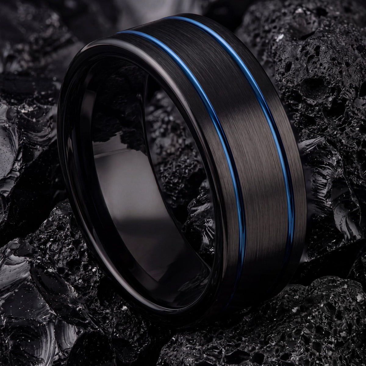 Wedding Bands,Mens Tungsten Wedding Band,Wedding Bands Women Unique,Tapered Wedding Band,Black Wedding Band Men,Dainty Blue Ring Stackable,1
