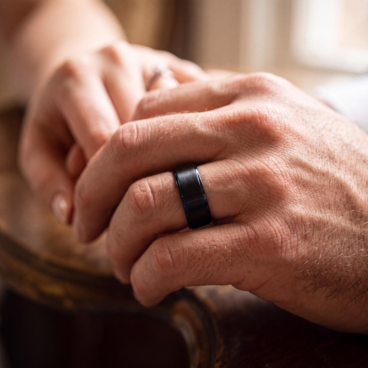 Black Tungsten Wedding Band, Blue Interior, Comfort Fit