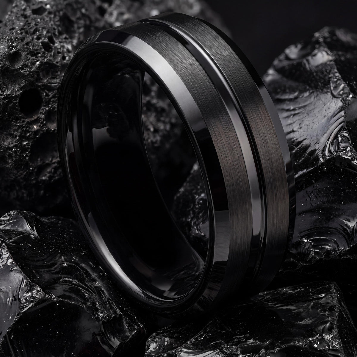 Unique Engagement Ring - Black Tungsten Wedding Band Set - 1st Anniversary Gift For Husband - Personalized Gifts - Promise Ring For Her