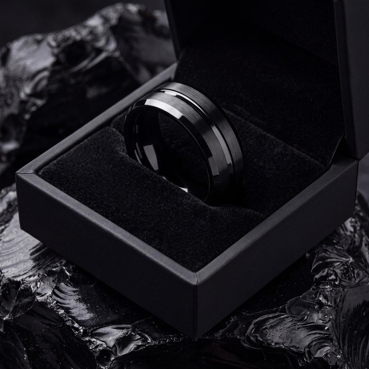 Unique Engagement Ring - Black Tungsten Wedding Band Set - 1st Anniversary Gift For Husband - Personalized Gifts - Promise Ring For Her
