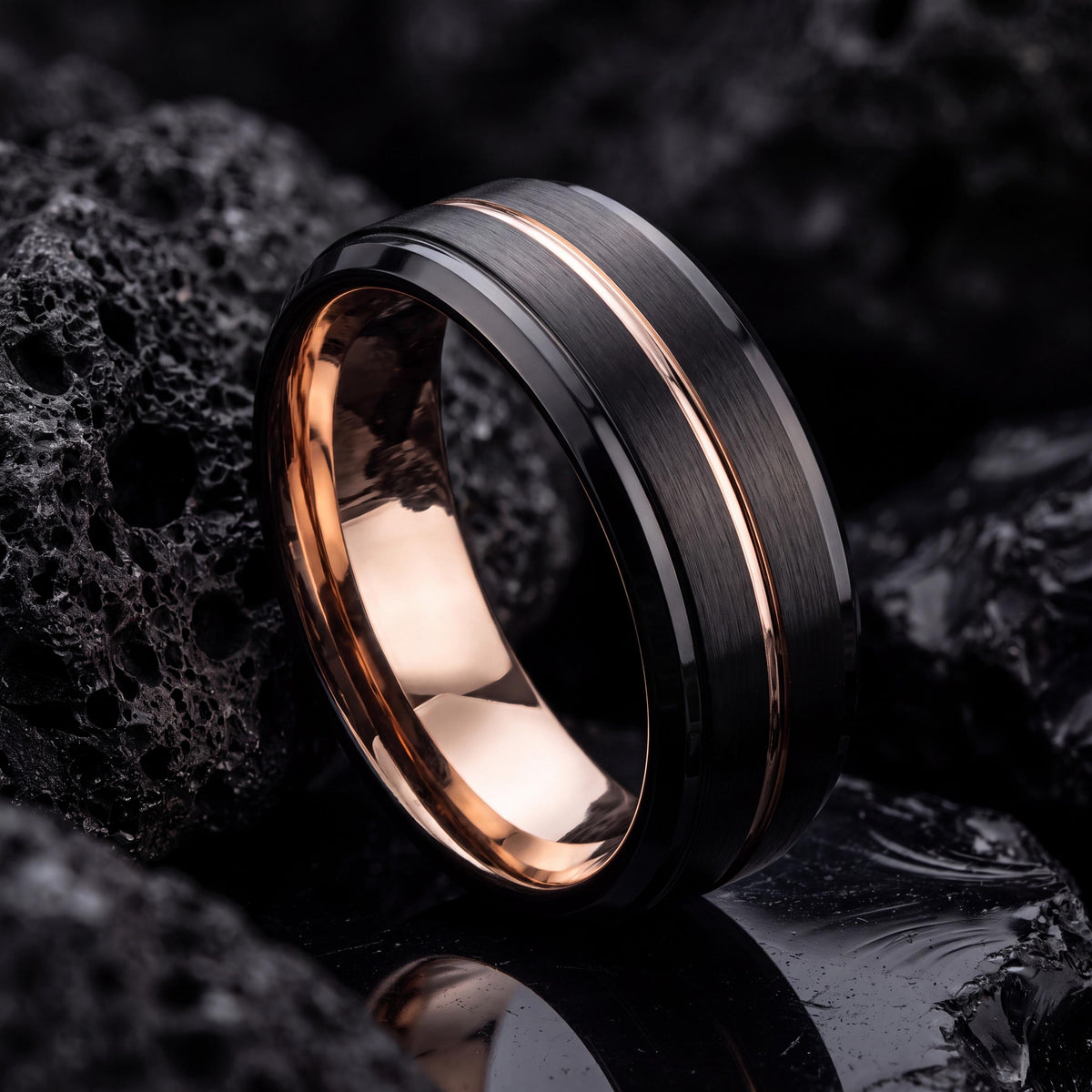 Mens Wedding Band Tungsten,Matching Wedding Bands His and Hers,Two Tone Mens Wedding Rings,Black Line Rose,Rose Gold Jewelry,Black Friday,10