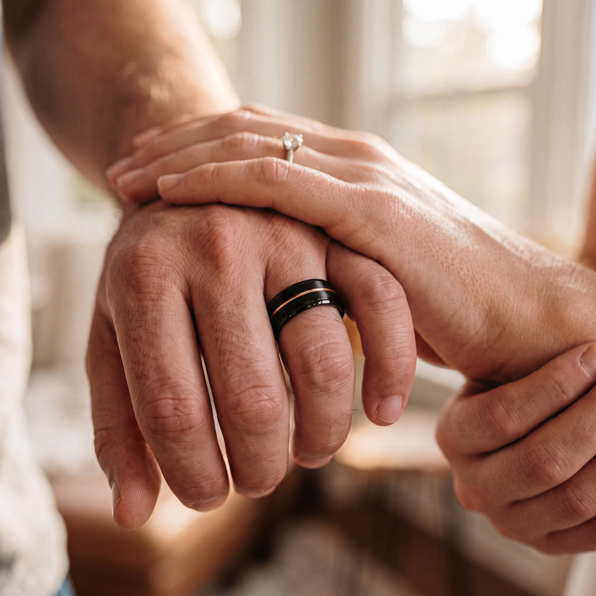 Mens Wedding Band Tungsten,Matching Wedding Bands His and Hers,Two Tone Mens Wedding Rings,Black Line Rose,Rose Gold Jewelry,Black Friday,10