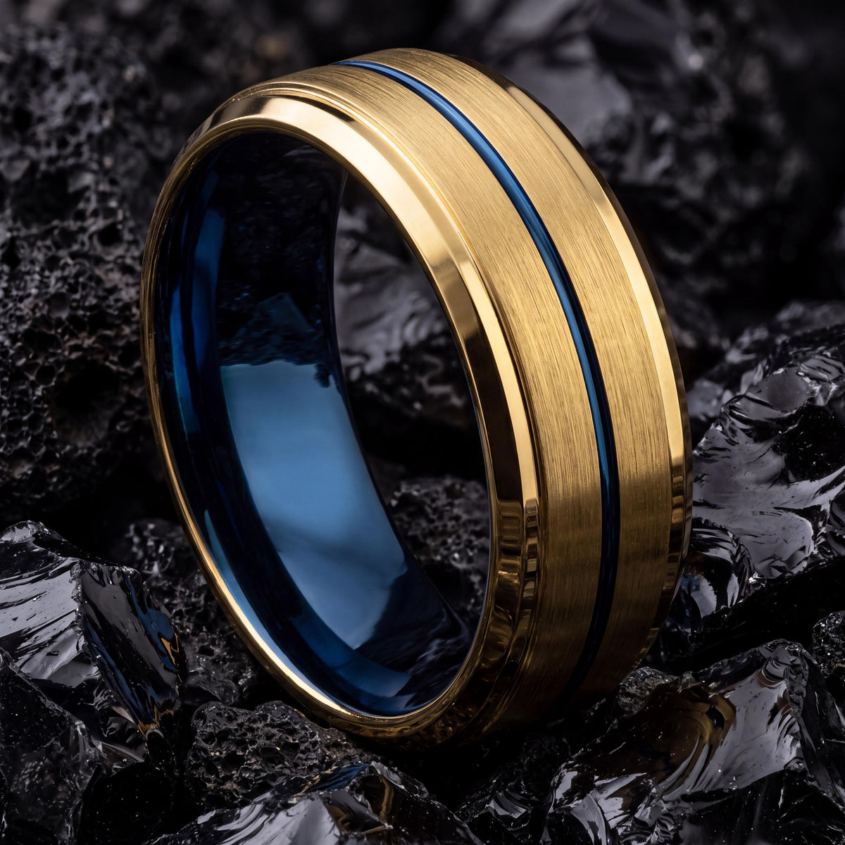 Mens Wedding Band,Mens Wedding Band Tungsten,Matching Wedding Bands His and Hers,Mens Wedding Band Etched,Gold Band 18K,Dusty Blue Wedding,8