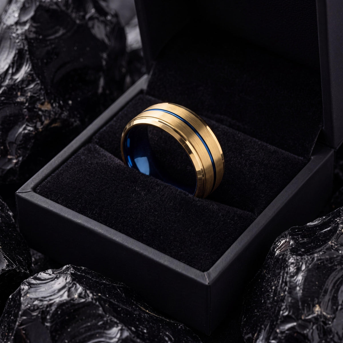 Mens Wedding Band,Mens Wedding Band Tungsten,Matching Wedding Bands His and Hers,Mens Wedding Band Etched,Gold Band 18K,Dusty Blue Wedding,8