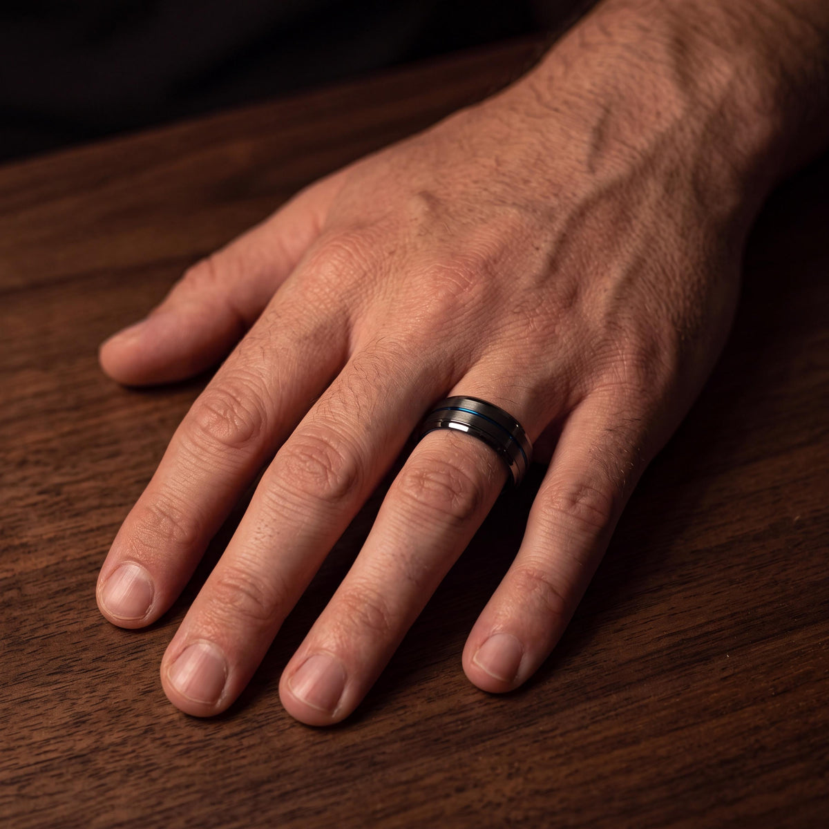 Mens Tungsten Wedding Band,Matching Wedding Bands His and Hers,Mens Wedding Band Etched,Male Wedding Band Gunmetal 6mm,Dusty Blue Wedding,10