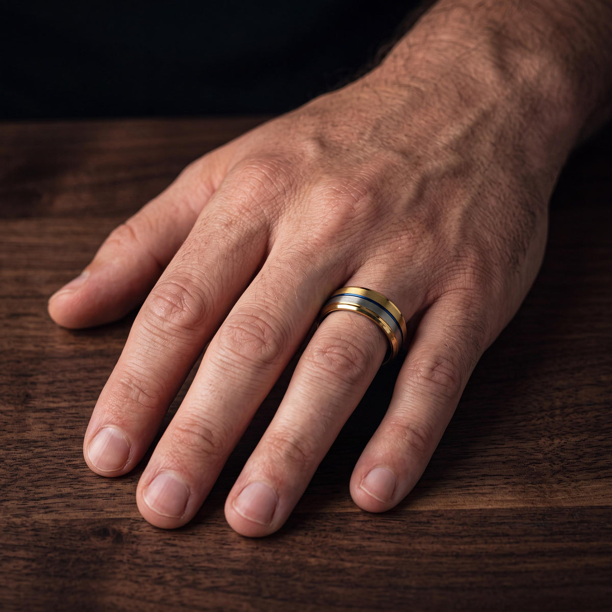 Mens Tungsten Wedding Band,Mens Wedding Rings,Unique Wedding Ring,18K Gold Rings,Hammered Silver Ring Women,Black Rings Women,Blue Wide Ring