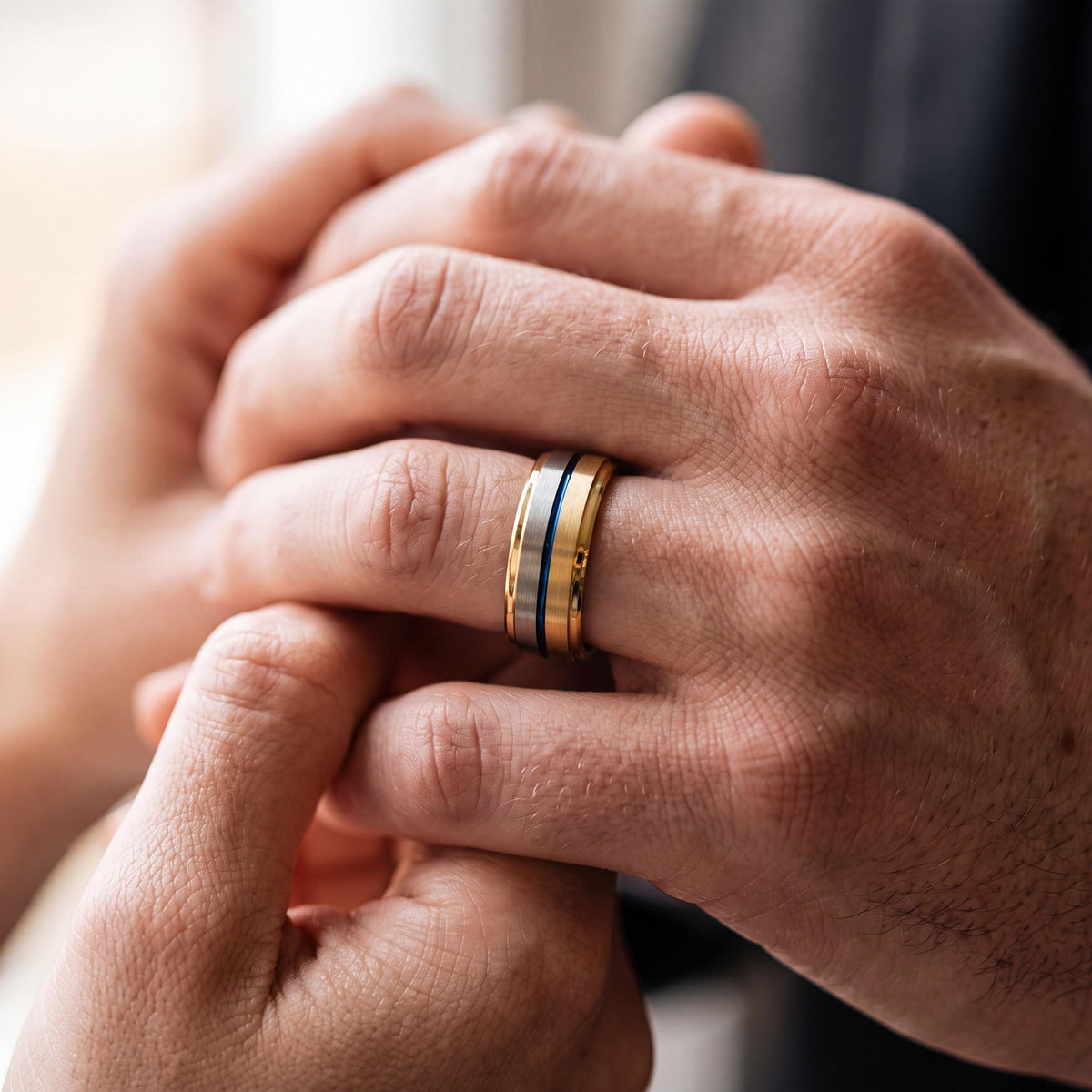 Mens Tungsten Wedding Band,Mens Wedding Rings,Unique Wedding Ring,18K Gold Rings,Hammered Silver Ring Women,Black Rings Women,Blue Wide Ring