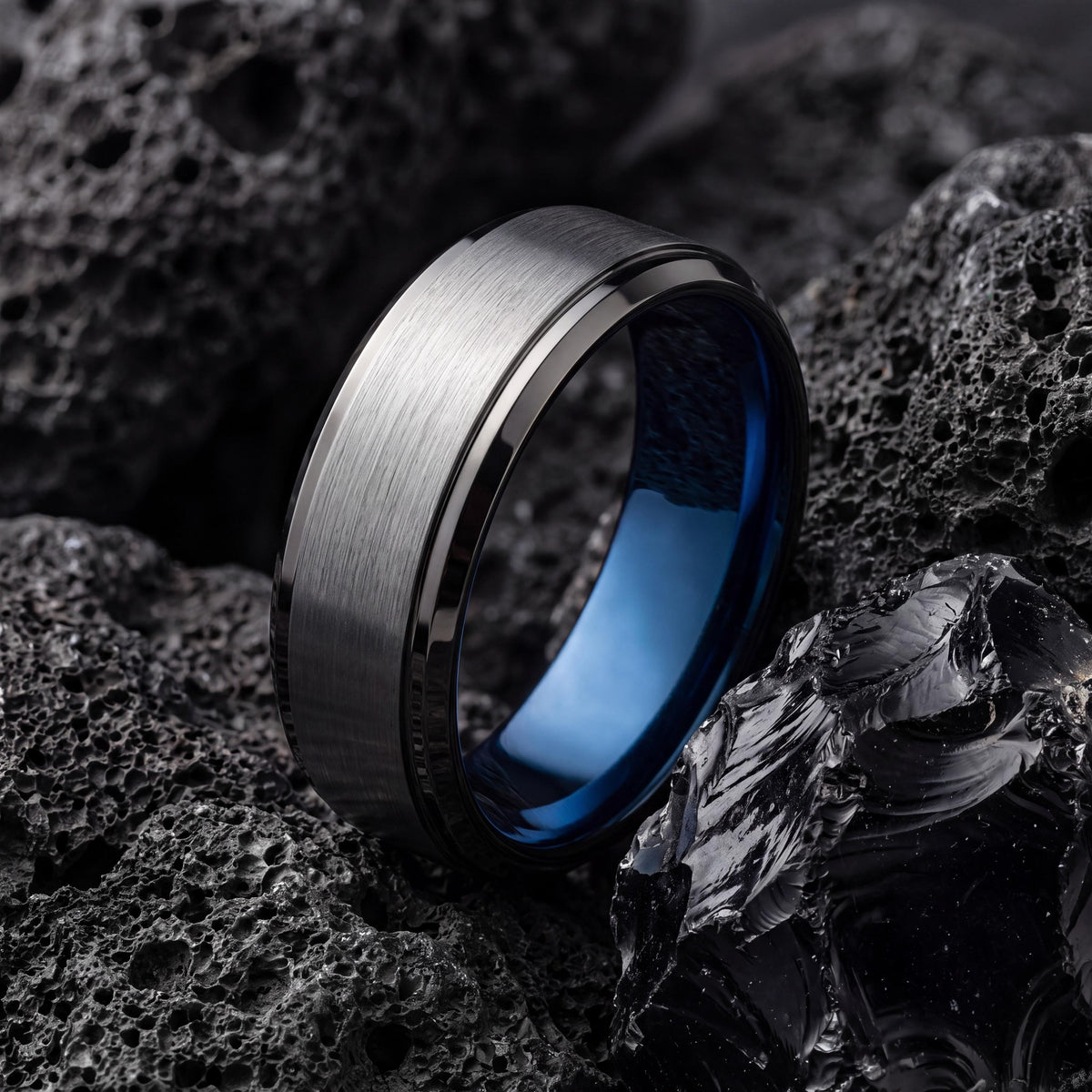 Tungsten Wedding Band,Wedding Band Men,Womans Wedding Band Ring,Male Wedding Band Gunmetal 8mm,Custom Silver Ring,Dainty Blue Ring Stackable