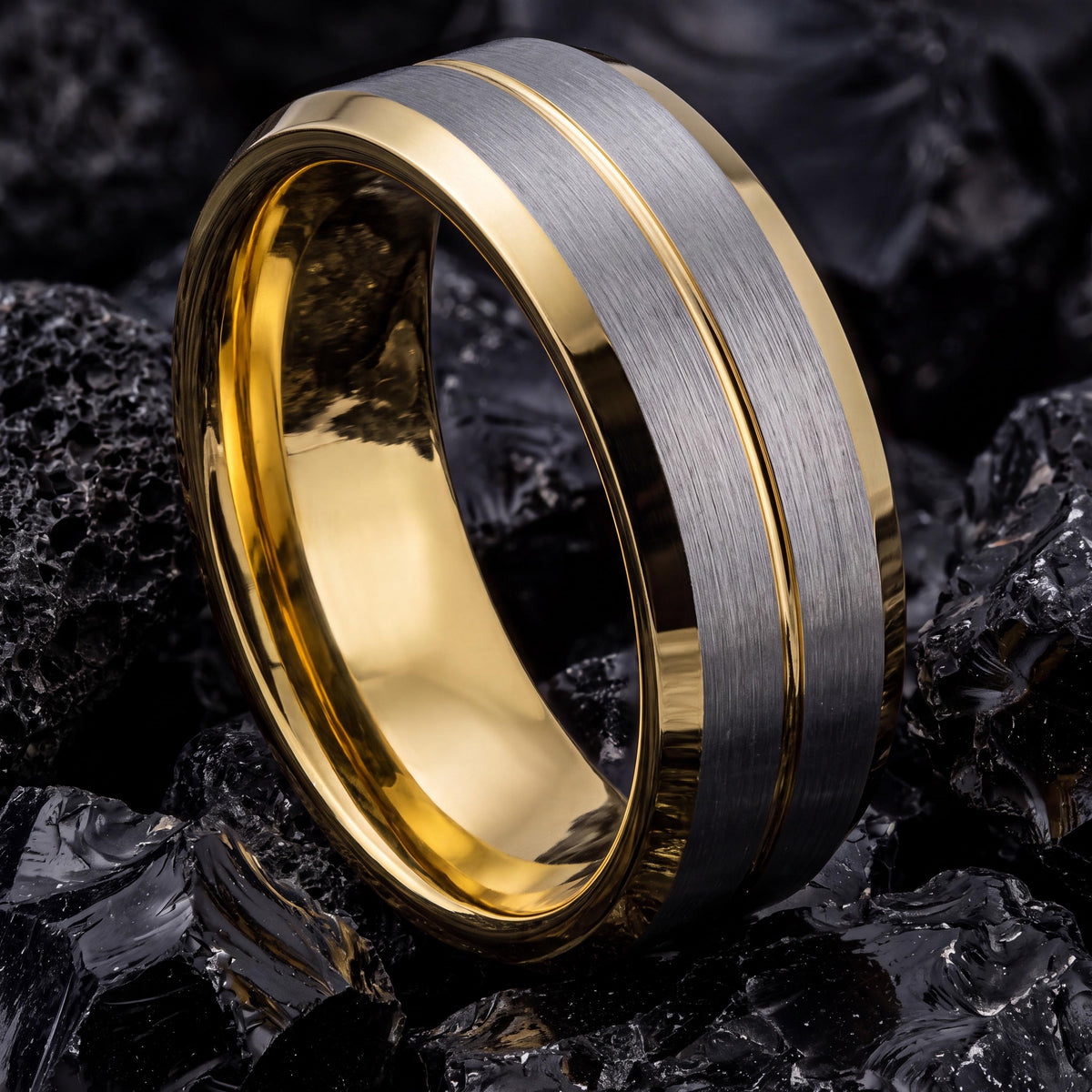 Gold Wedding Band Ring, Gray Engagement Ring, Couple Wedding Ring, Couple Promise Ring, Personalized Gifts For Couple, women, men
