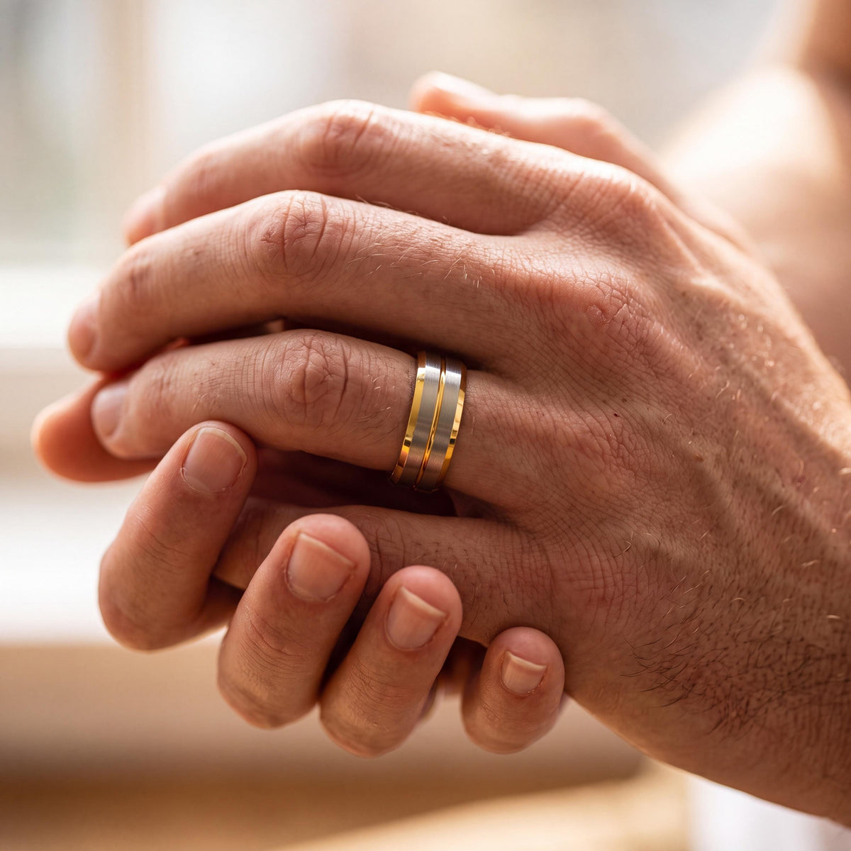Gold Wedding Band Ring, Gray Engagement Ring, Couple Wedding Ring, Couple Promise Ring, Personalized Gifts For Couple, women, men