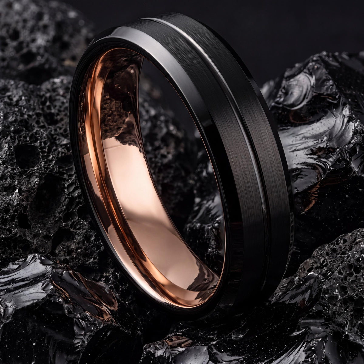 Rose Gold Wedding Band Set His And Hers, Black Engagement Rings, Anniversary Gift For Husband, Personalized Gifts For Her, Christmas Gifts