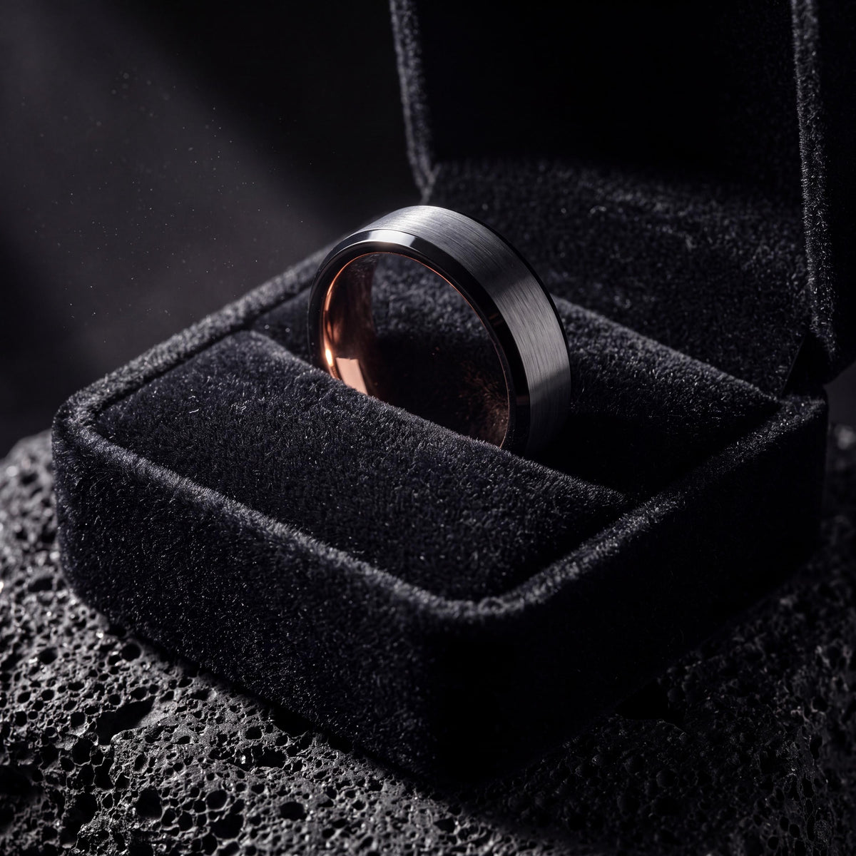 Mens Wedding Band Black, Rose Gold Tungsten Ring, Birthday Gifts For Him, Anniversary Gifts For Boyfriend, Christmas Gift For Him, Women