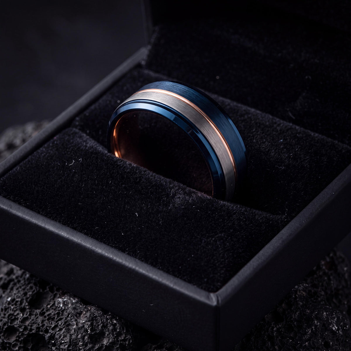 Mens Wedding Band,Tungsten Wedding Band,Unique Wedding Band,Contour Wedding Band,Dainty Ring Silver,Rose Gold Stacking Ring,Blue Band Ring,8