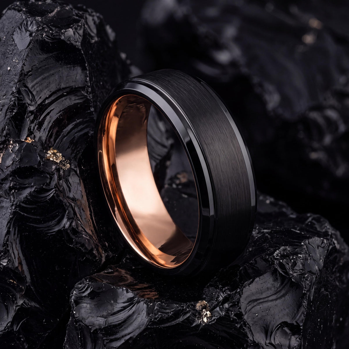 Tungsten Wedding Band,His and Hers Wedding Bands,Couple Wedding Bands,Rose Gold and Black Tungsten Wedding Band,Rose Gold Rings,Black Friday