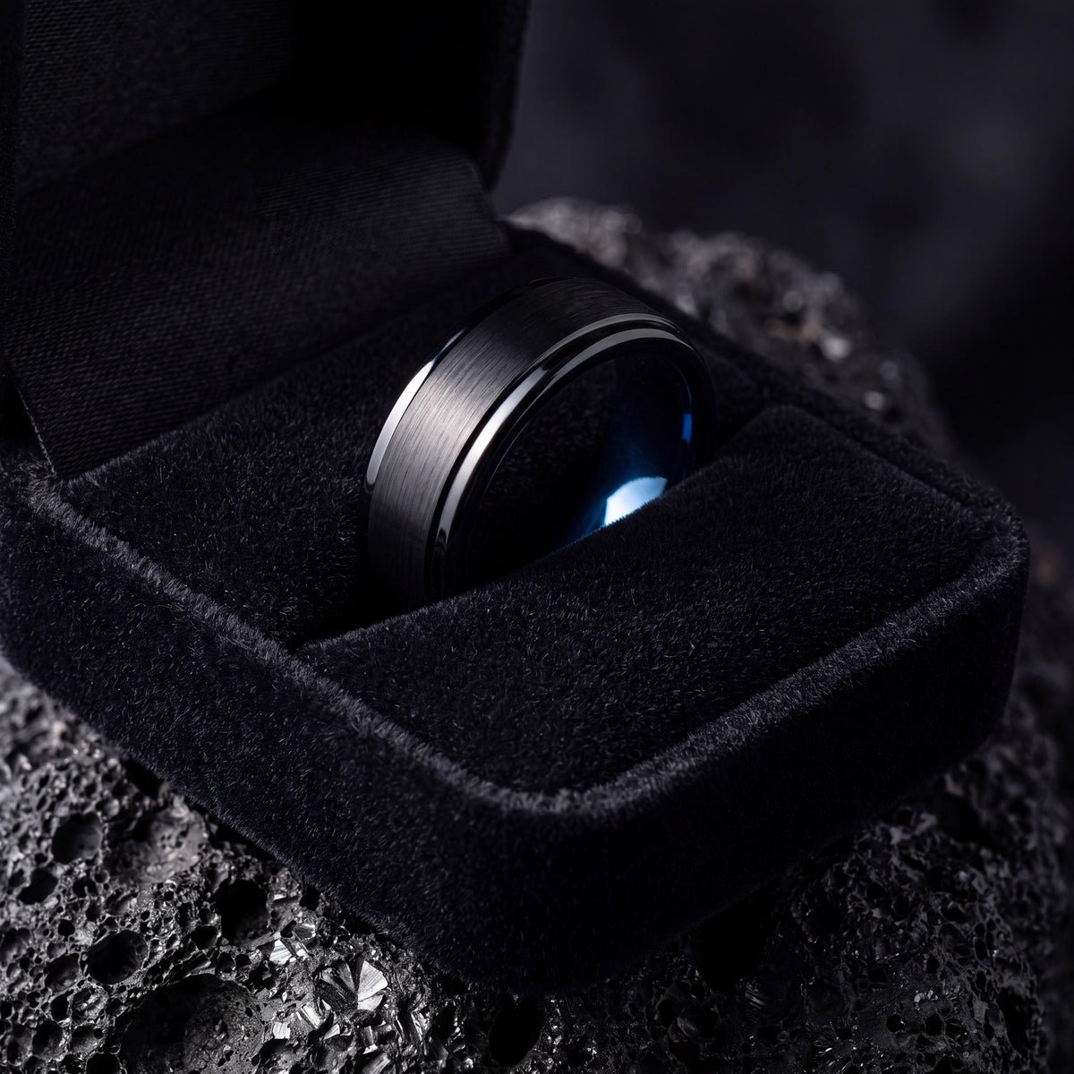 Mens Tungsten Wedding Band,His and Hers Wedding Bands,Wedding Band Set His and Hers Unique,Black Rings,Royal Blue,For,Gifts,Anniversary