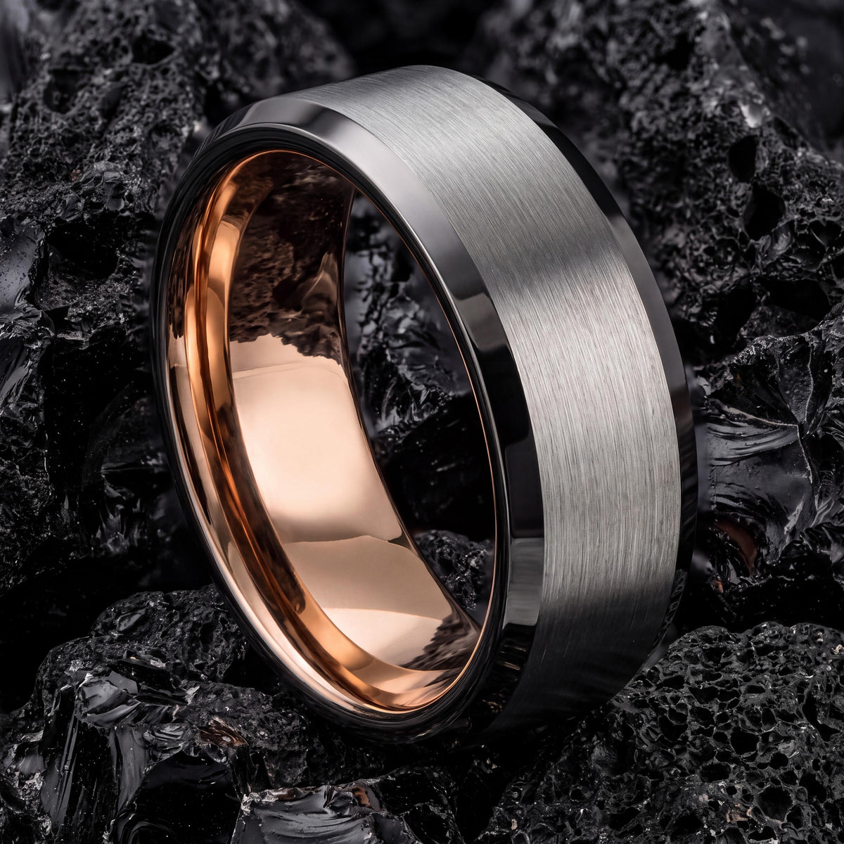 Mens Tungsten Wedding Band,Men Wedding Ring,Wedding Bands Set His and Hers Unique,Gunmetal Men Wedding Band,Silver Engagement Rings,Rosegold
