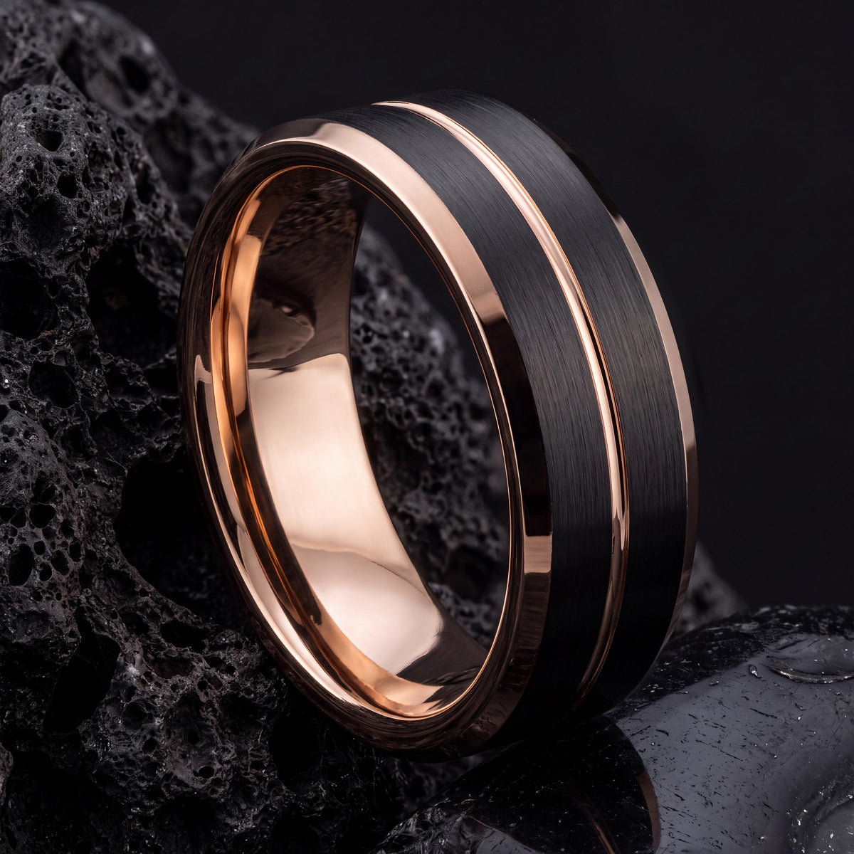 Wedding Bands,Mens Wedding Band Tungsten,Curved Wedding Band,Two Tone Mens Wedding Rings,Black Line Rose,Rose Wedding Band,Black Embellished