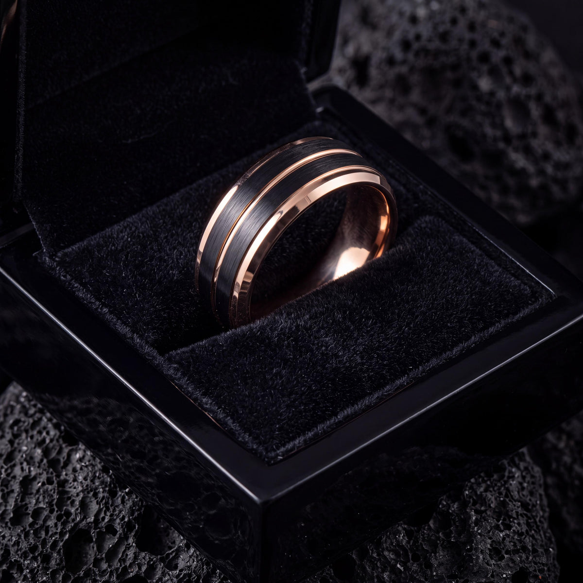 Mens Tungsten Wedding Band, Rose Gold Wedding Ring, Black Wedding Band Men, Black Engagement Ring, Mens Black Ring, Mens Anniversary Ring