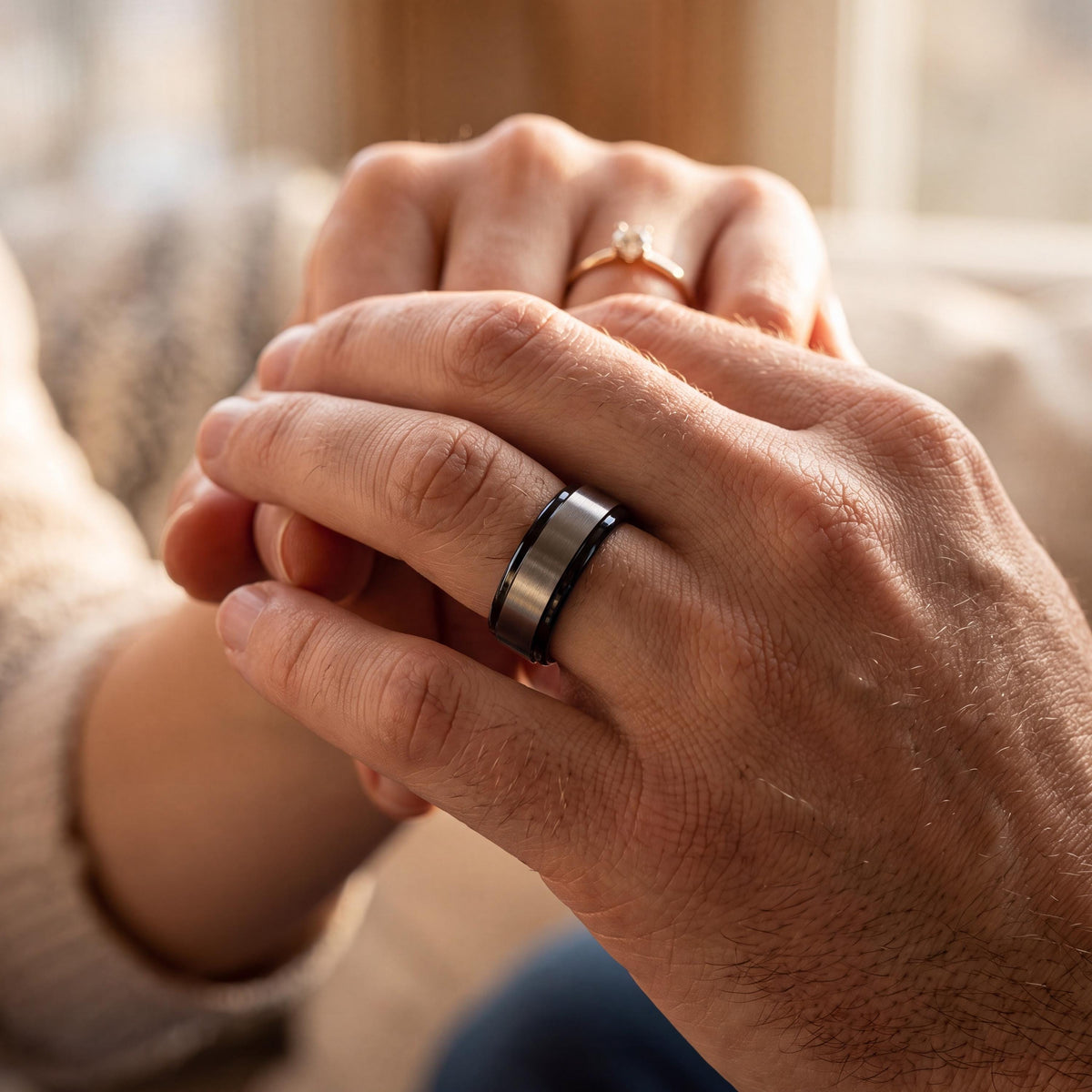 Mens Wedding Band,Tungsten Wedding Band,Mens Wedding Rings,Matching Wedding Rings Set,Engraved Silver Ring,Black Wedding Band,Thin Blue Line