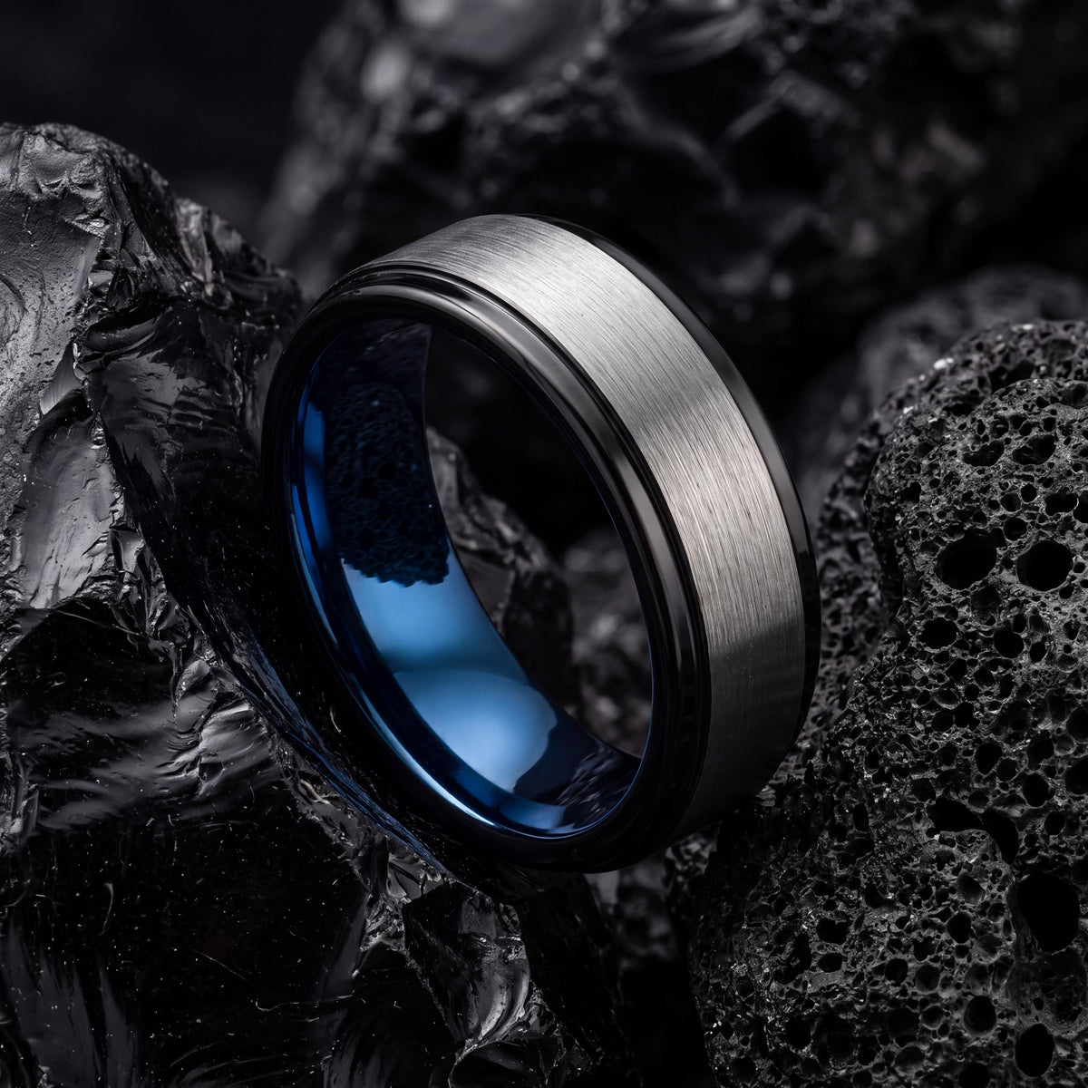 Wedding Bands,Tungsten Wedding Band,Mens Wedding Ring,70Th Wedding Anniversary,Silver Tungsten Rings Set,Black Mens Wedding Band,Blue Ring,8