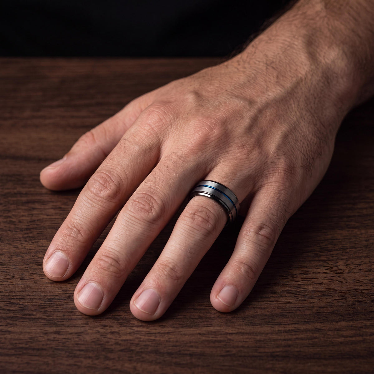 Mens Wedding Band Tungsten,Men Wedding Ring,Personalized Wedding Fan,Male Wedding Band Gunmetal 8mm,Stackable Rings Silver,Mens Blue Ring,10