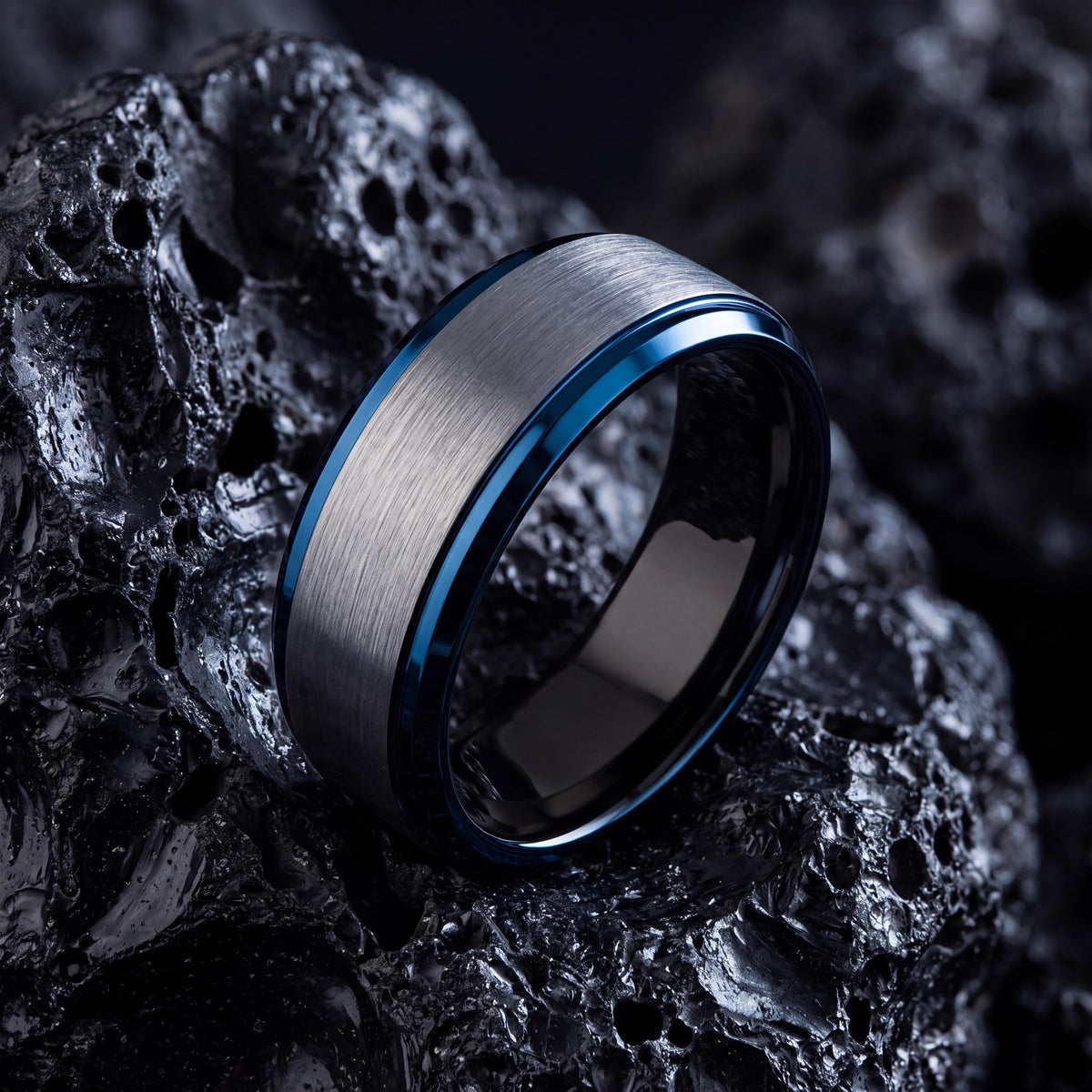 Wedding Bands,Mens Tungsten Wedding Band,Matching Wedding Bands,Minimal Wedding Band,Mens Wedding Bands Silver,Wedding Jewelry Black,Blue,10