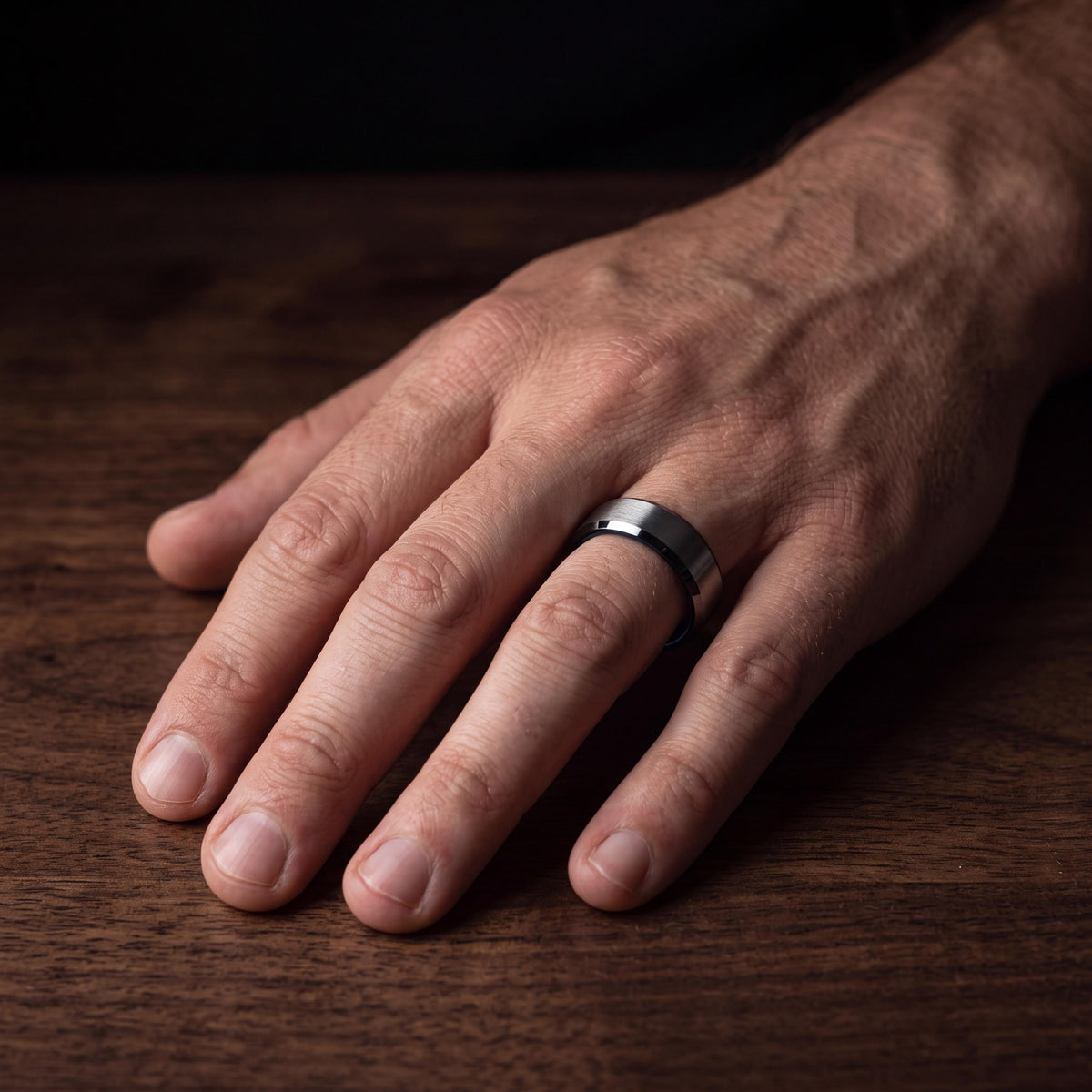 Tungsten Wedding Band,Wedding Engagement Rings,His and Hers Wedding Rings,Male Wedding Band Gunmetal 8mm,Silver Mens Rings,Mens Blue Ring,10
