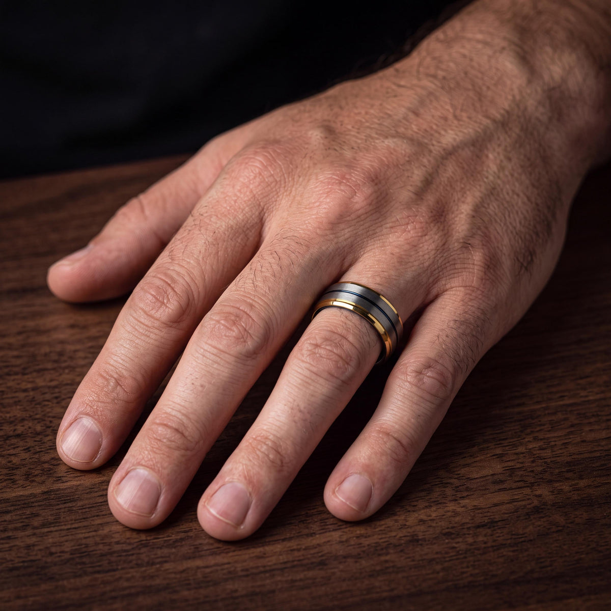 Mens Wedding Band Tungsten,Men Wedding Band,Wedding Rings Sets His and Hers,Chunky Gold Ring,Silver Set Mens,Black Metal,Blue Wedding Ring,8